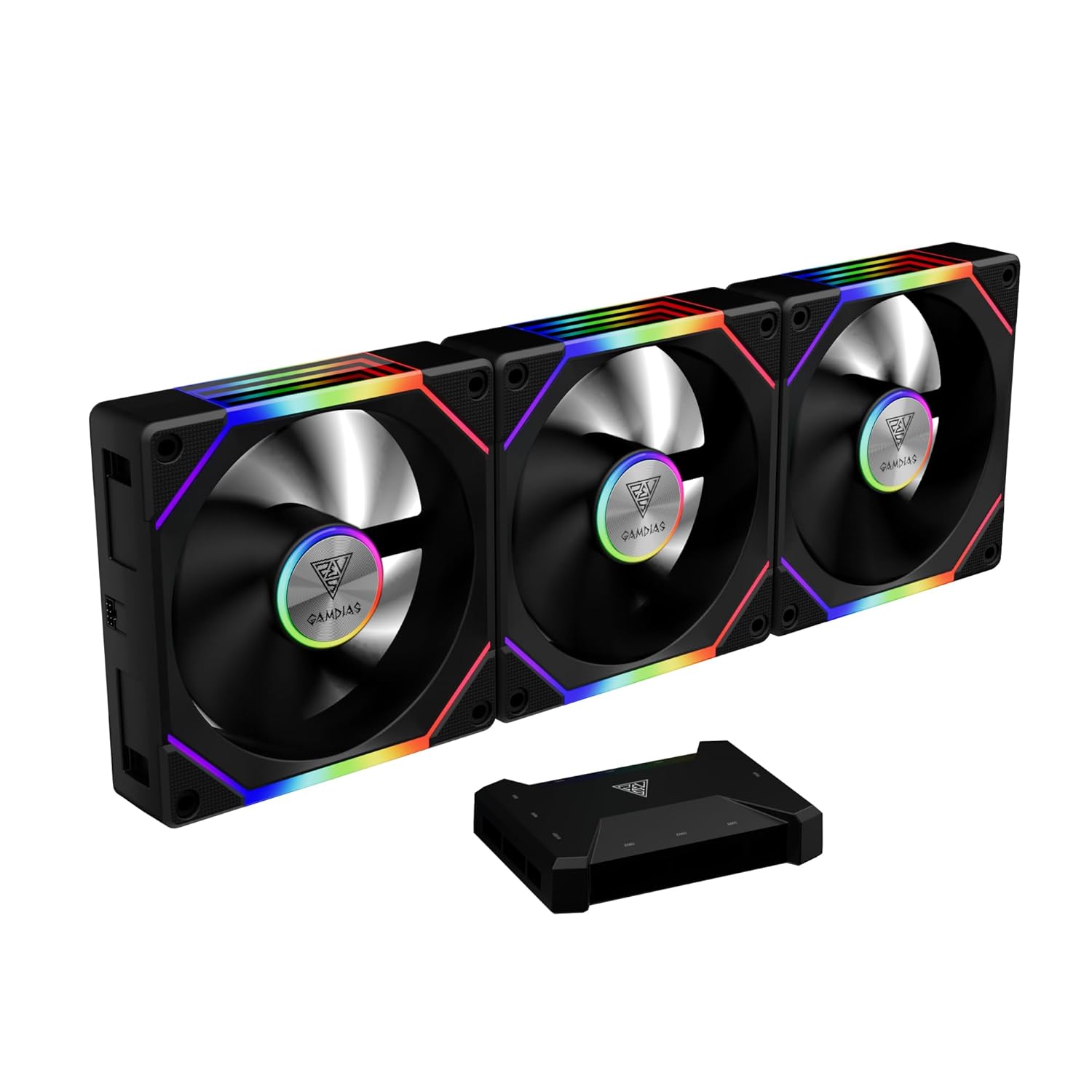 GAMDIAS 3x120mm ARGB PWM Case Fans w/USB Hub, 2 Blades (Standard & Reverse Blades) in 1 Fan Pack, Sync with RGB Motherboards, Easy Installation & Cable Management w/Cabless Daisy Chain