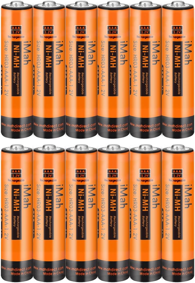 12-Pack iMah AAA Rechargeable Batteries 1.2V 750mAh, also Compatible with Panasonic Cordless Phone Battery 550mAh HHR-55AAABU and 750mAh HHR-75AAA/B HHR-4DP KX-TGEA40B KX-TGE433B KX-TGE445B KX-TG7875S