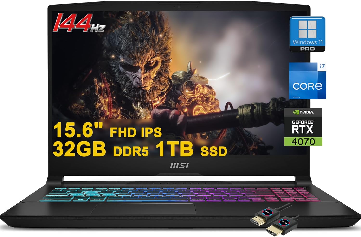 MSI Katana A15 Gaming Laptop | 15.6″ FHD IPS 144Hz | Intel 10-Core i7-13620H (>i9-12900H) | 32GB DDR5 1TB SSD | GeForce RTX 4070 8GB RGB Backlit USB-C Nahimic Win11Pro w/DLCA Accessory