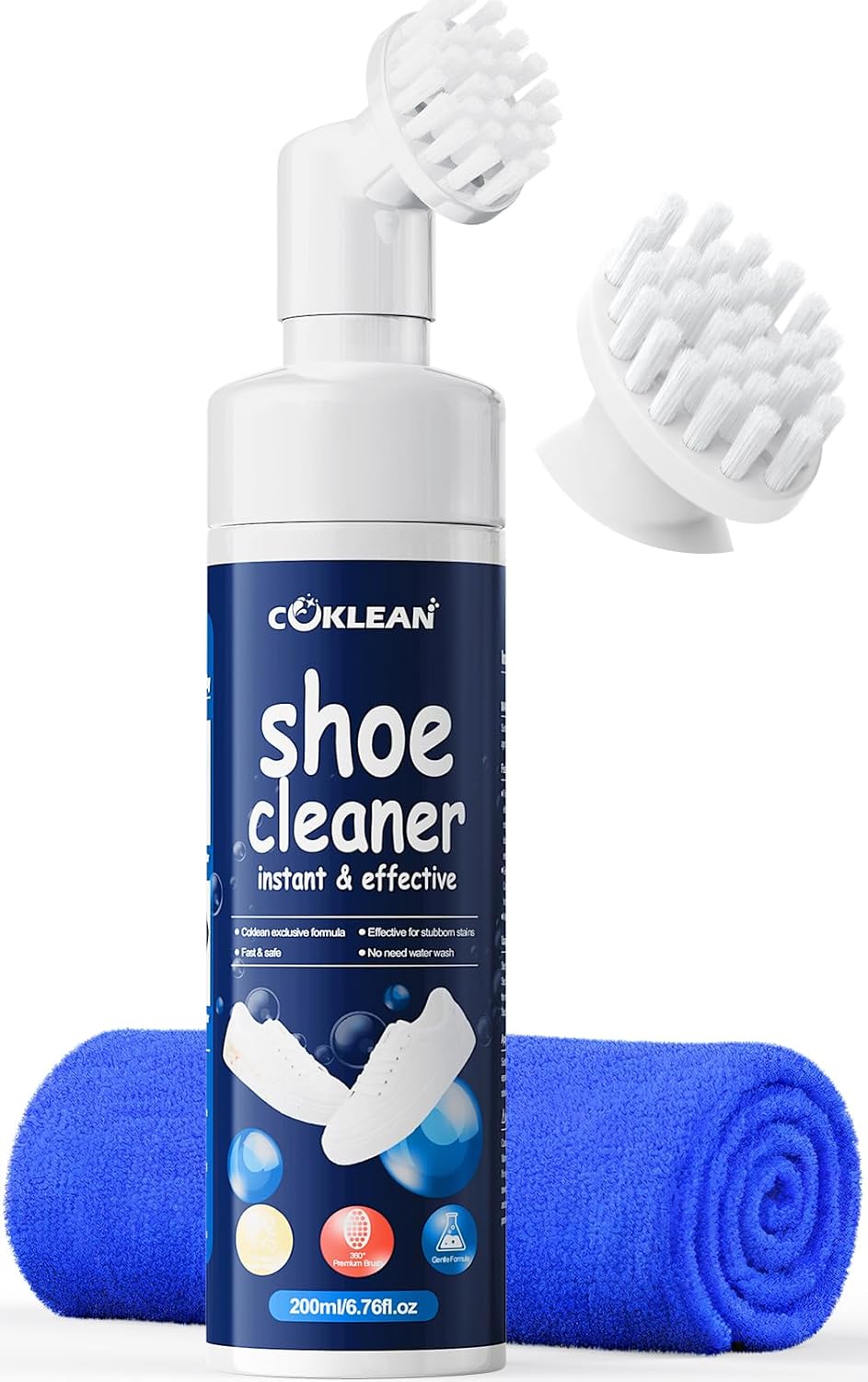 Water-free Sneaker Cleaner, White Shoe Cleaner Kit 6.76 OZ Foam for Tennis Shoes, Running, Golf, PU, Nubuck, Sole