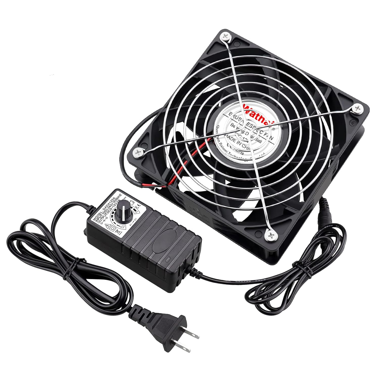 Wathai 120mm x 38mm 110V 220V AC Powered Axial Fan,12V Variable Speed Controller with AC Plug,for Receiver Xbox DVR PlayStation Component Electronics Cooling and Cabinet Ventilation