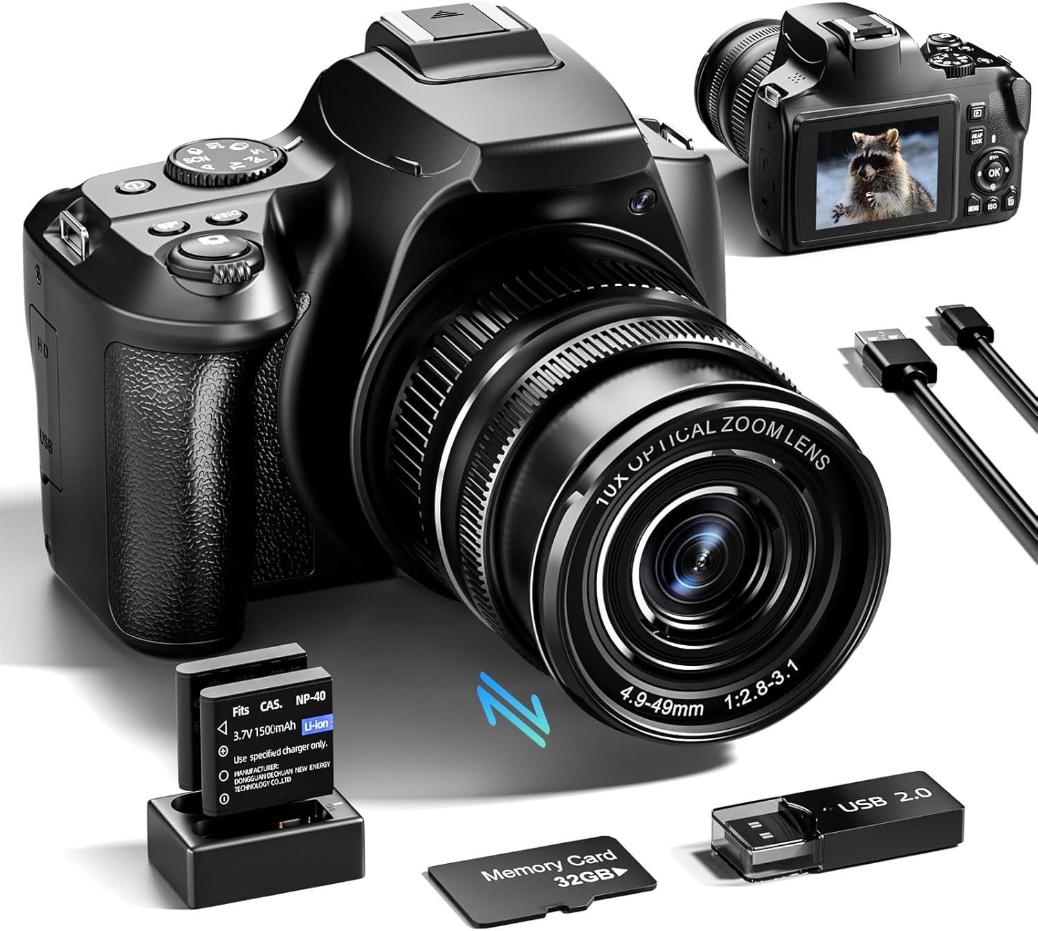 NBD 64MP Digital Cameras for Photography & Video, 4K 40 X Zoom Vlogging Camera for YouTube with WiFi & App Control, Flash & HDMI Output, 32GB SD Card, 2 Batteries（W2-BK）