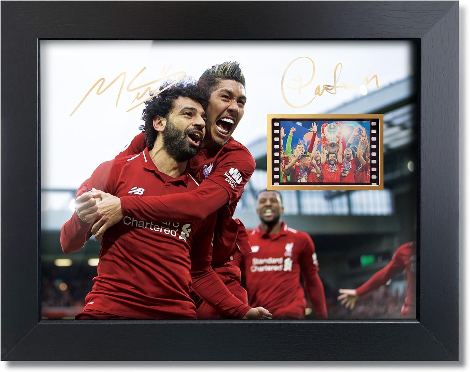 sufenvera Soccer Fans Photo Gifts – Print Signed Mohamed Salah & Roberto Firmino Framed Poster,the Champions League Title 2019 Film Display,Gifts for Birthday Christms 8×6 Inches