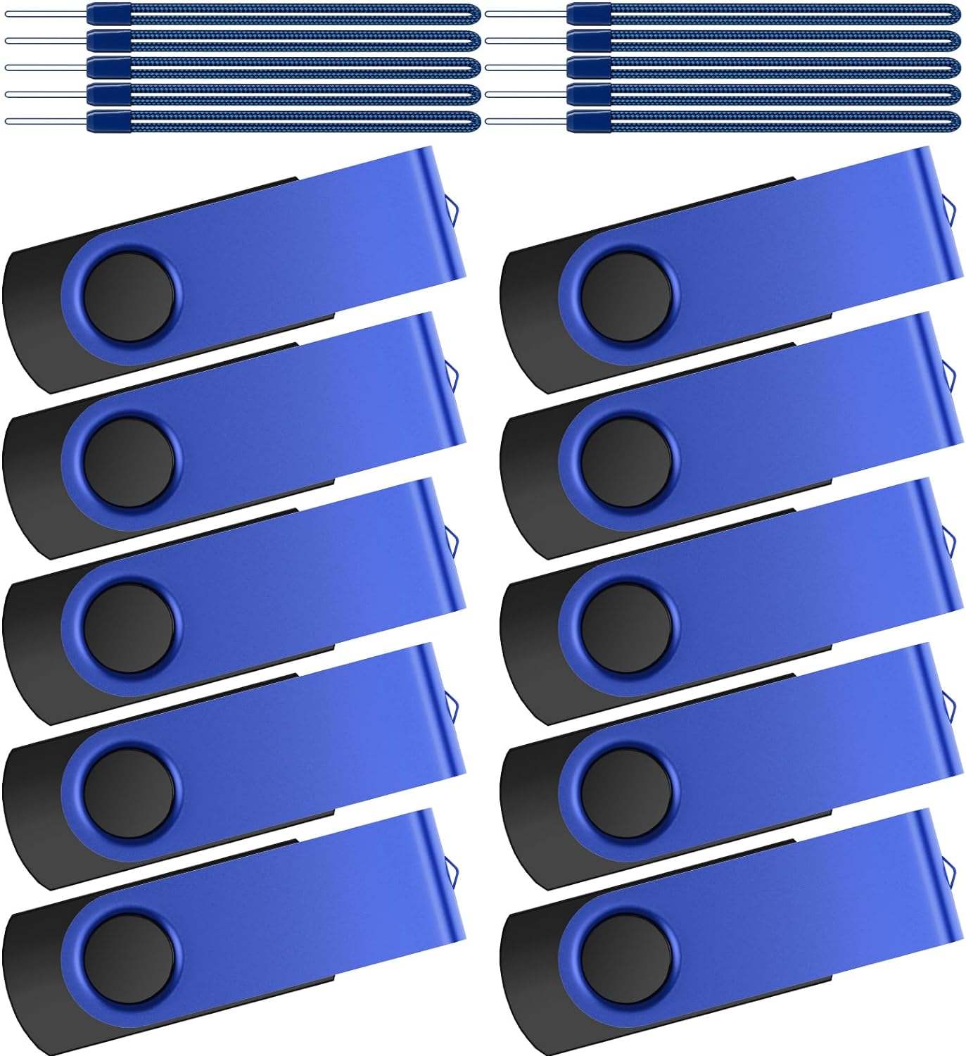 USB Drive 64GB 10 Pack USB Flash Drives Bulk, Kepmem Metal Thumb Drive Swivel USB 2.0 Memory Stick Blue Jump Drive Portable 64 GB Zip Drive with Lanyards for Data Storage and Transfer