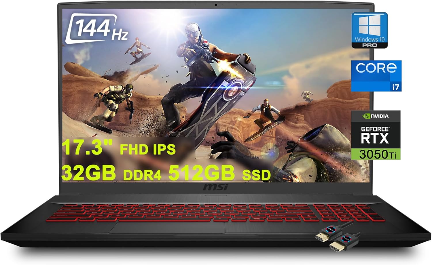 MSI Katana GF76 17 Gaming Laptop I 17.3″ Full HD IPS 144Hz I 11th Gen Intel 8-Core i7-11800H I 32GB DDR4 512GB SSD I GeForce RTX 3050 Ti 4GB I Backlit Nahimic USB-C Win10 Pro