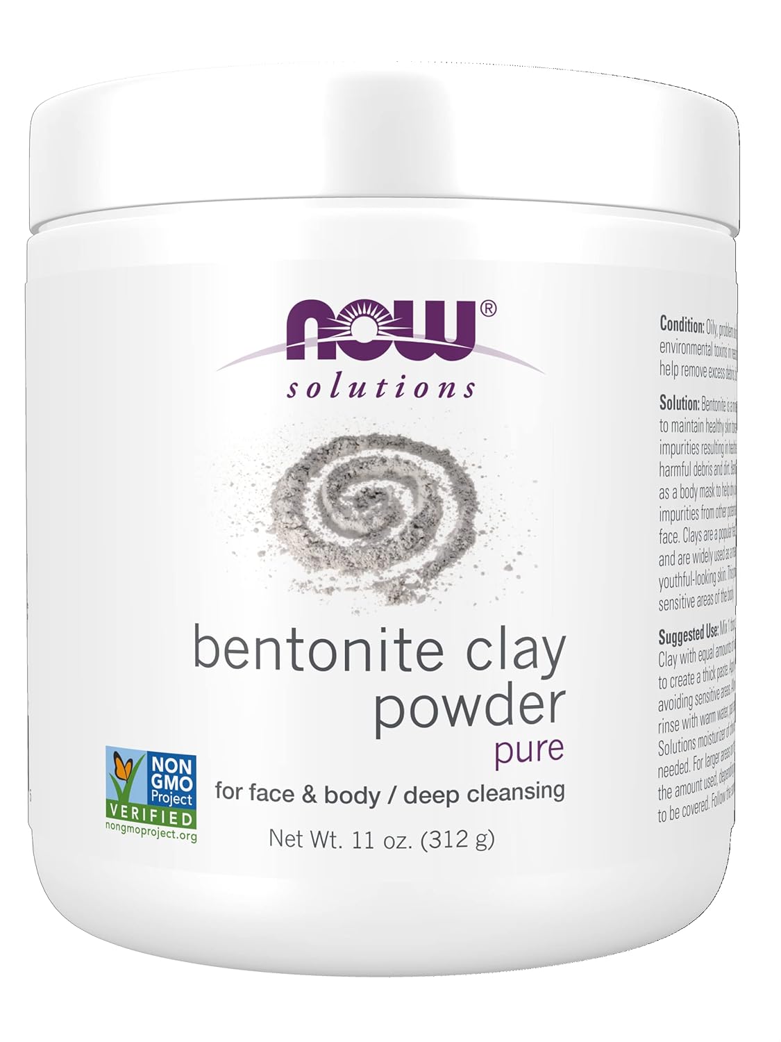 NOW Foods Solutions, Bentonite Clay Powder, Pure Powder for Face and Body, Great for Oily Problem Skin, 11-Ounce