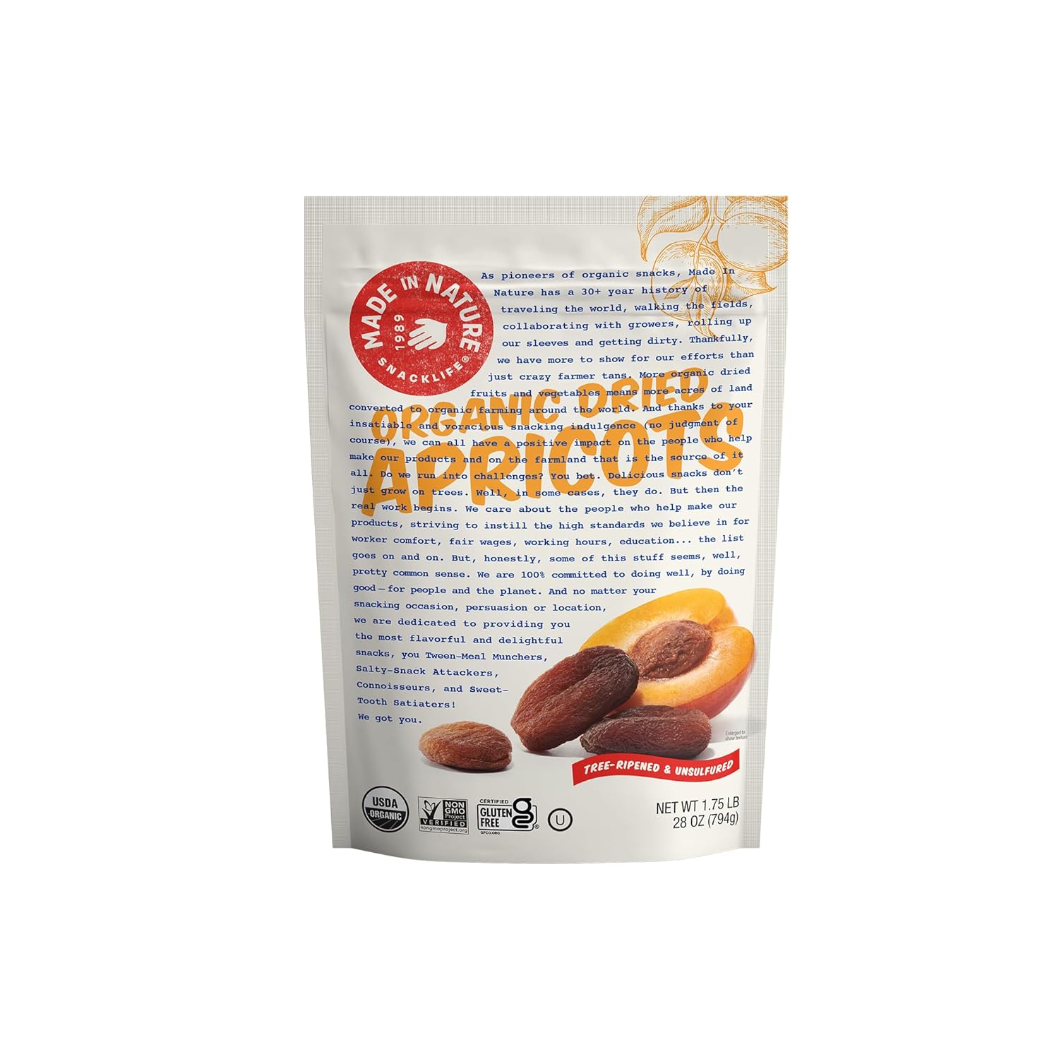 Made in Nature Organic Dried Apricots, 28oz (Pack of 1), Non-GMO Vegan Dried Fruit Snack