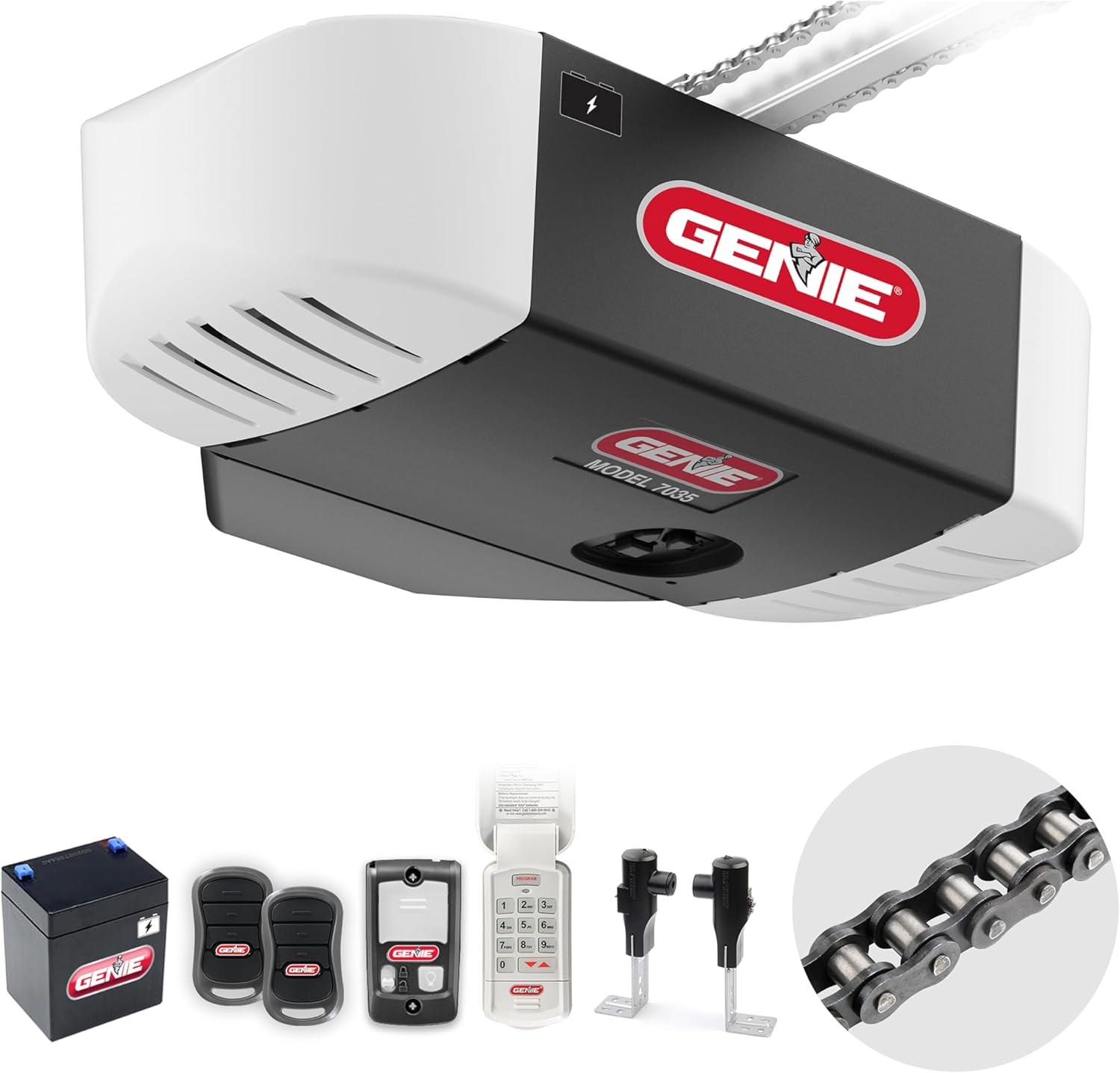 Genie Chain Drive 750 3/4 HPc Garage Door Opener w/Battery Backup – Heavy Duty – Operate your garage door when the primary power is out – Wireless Keypad Included, Model 7035-TKV,BLACK