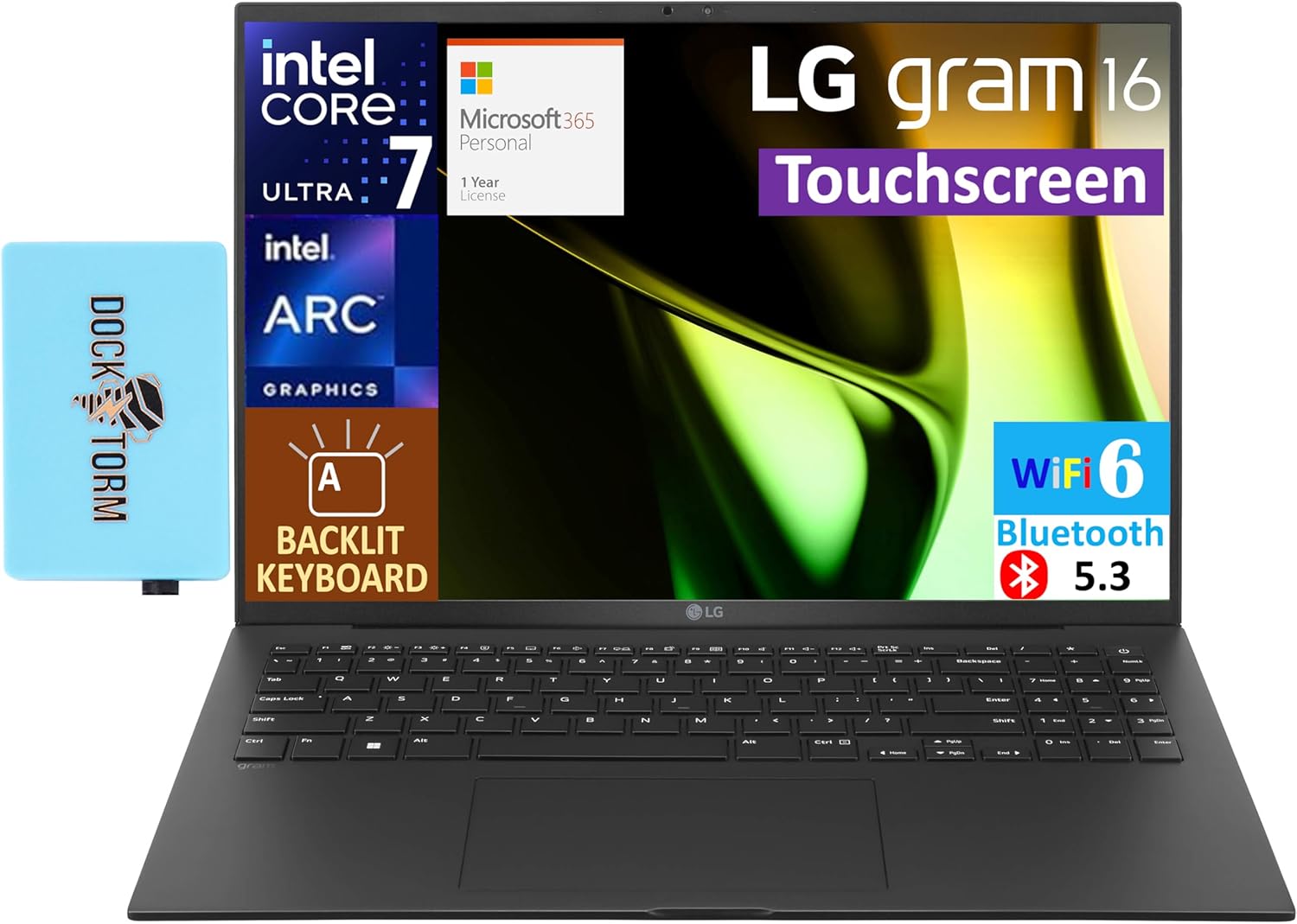 LG gram Laptop 16.0″ Touchscreen WQXGA Display (Intel Ultra 7-155H, 32GB LPDDR5X, 2TB PCIe SSD, Intel Arc, Backlit KB, 2 Thunderbolt 4, Win 11 Pro) w/MS 365 Personal, DKZ USB Port Expander