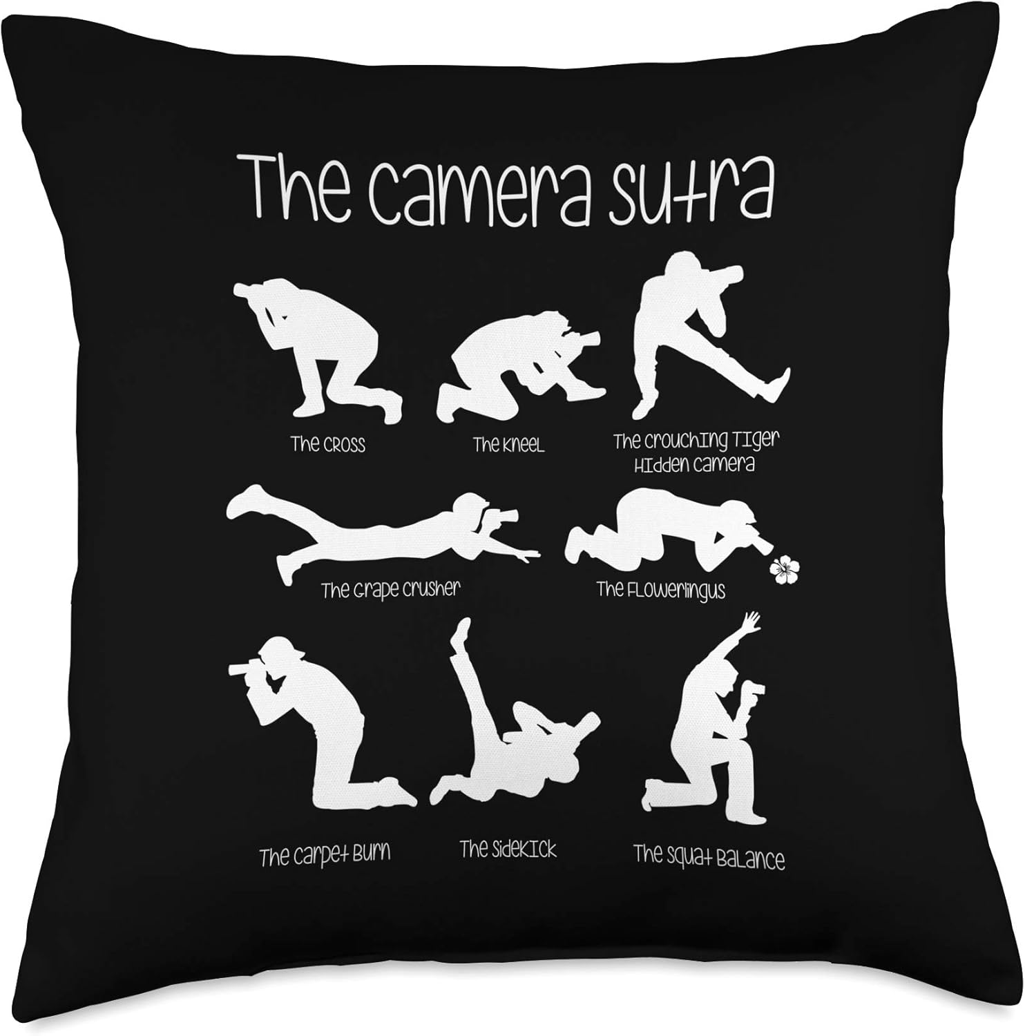 The Camera Sutra Funny Photography Poses Throw Pillow, 18×18, Multicolor