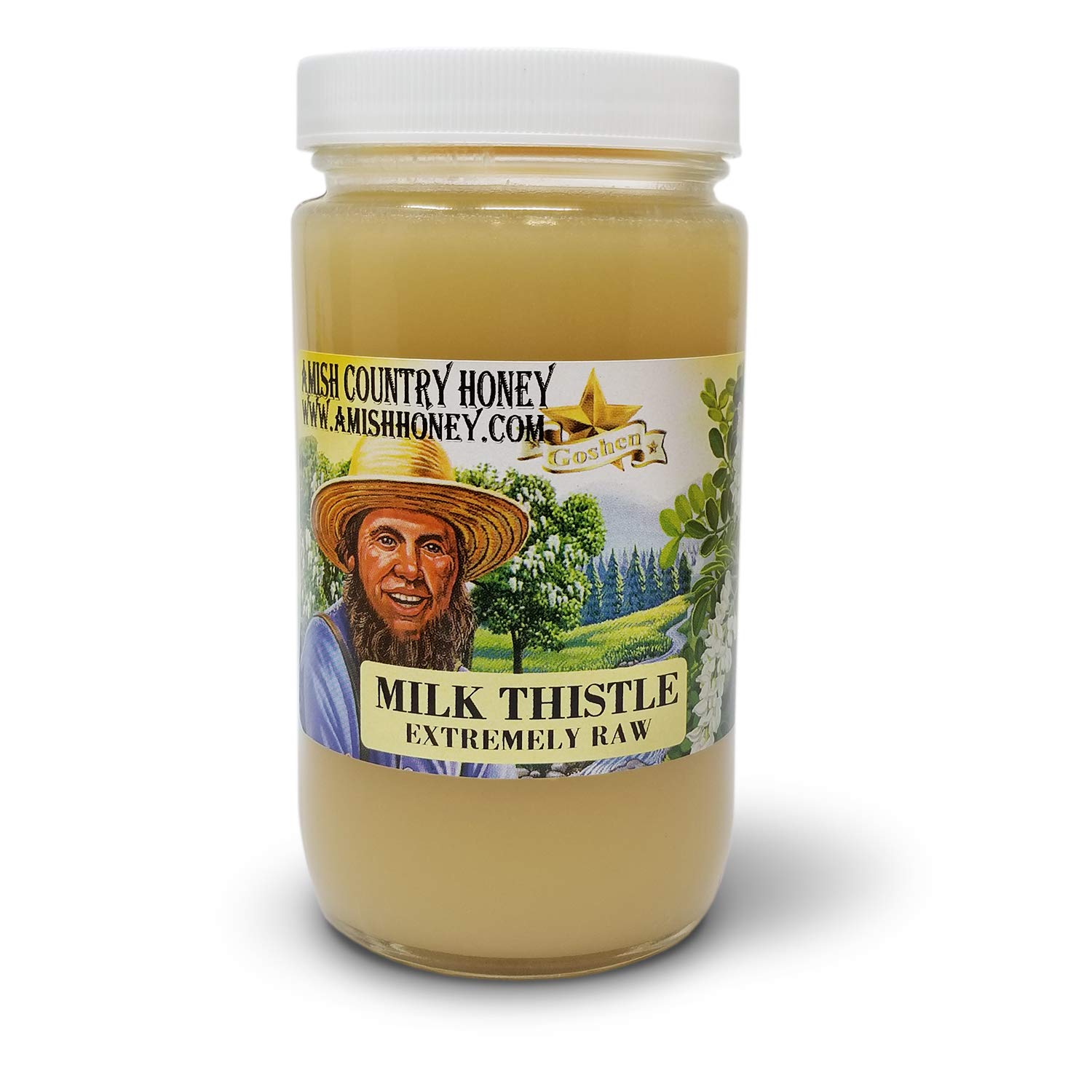 Goshen Amish Country Honey Extremely Raw MILK THISTLE Honey 100% Natural Domestic Honey with Health Benefits Unfiltered Unprocessed | OU Kosher Certified | 454 G Glass Jar