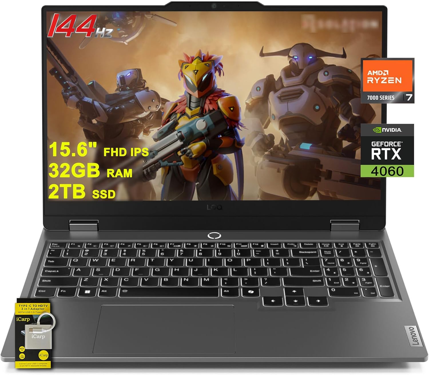 Lenovo LOQ Gaming Laptop 15.6″ FHD IPS 144Hz (100% sRGB G-SYNC) AMD Octa-Core Ryzen 7 7435HS (Beats i7-12650H) 32GB RAM 2TB SSD GeForce RTX 4060 Backlit Nahimic Rapid Charge Win11 w/ICP Accessory