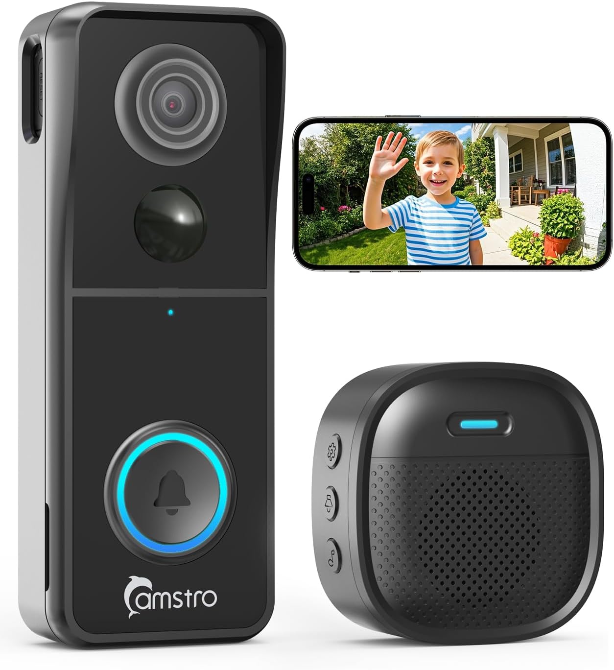 Wireless 5MP Video Doorbell Camera,AI Human Detection,Live View,2-Way Audio Included Chime,Night Vision, 2.4G Wi-Fi, Cloud Storage, Indoor/Outdoor Surveillance Cam (Black)