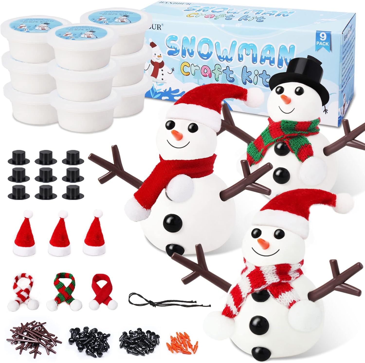 9 Pack Build a Snowman Kit Snowman Crafts for Kids,Modeling Clay Snowman DIY Kit, Christmas Stocking Stuffers for Kids,Christmas Crafts Xmas Gift