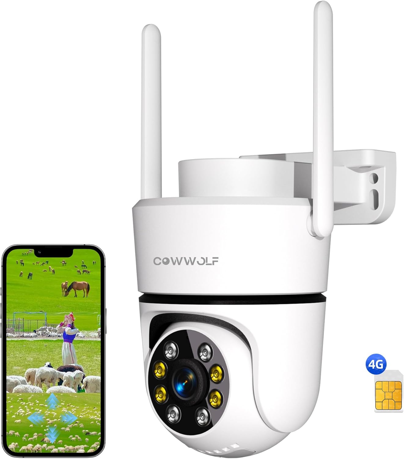 4G LTE Wired Security Camera, No WiFi Required, 2K HD Resolution, 360° Pan/Tilt Outdoor Surveillance, AI Motion Detection, Continuous Power, IP66 Weatherproof, SIM Card Included for Remote Monitoring