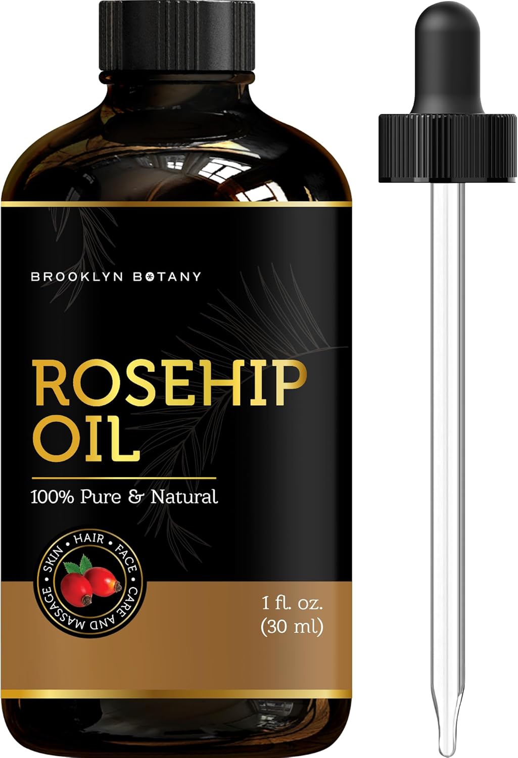 Brooklyn Botany Rosehip Oil for Face, Skin and Hair – 100% Pure and Natural Rosehip Seed Oil – Use as Carrier Oil for Essential Oils, Aromatherapy Oil, Massage Oil, Body Oil – 1 Fl Oz