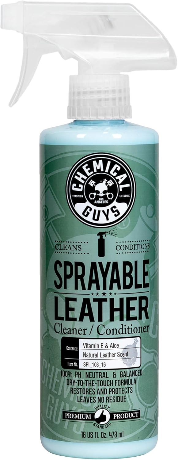 Chemical Guys SPI_103_16 Sprayable Leather Cleaner and Conditioner in One for Car Interiors, Apparel, and More (Works on Natural, Synthetic, Pleather, Faux Leather and More) Leather Scent, 16 fl oz