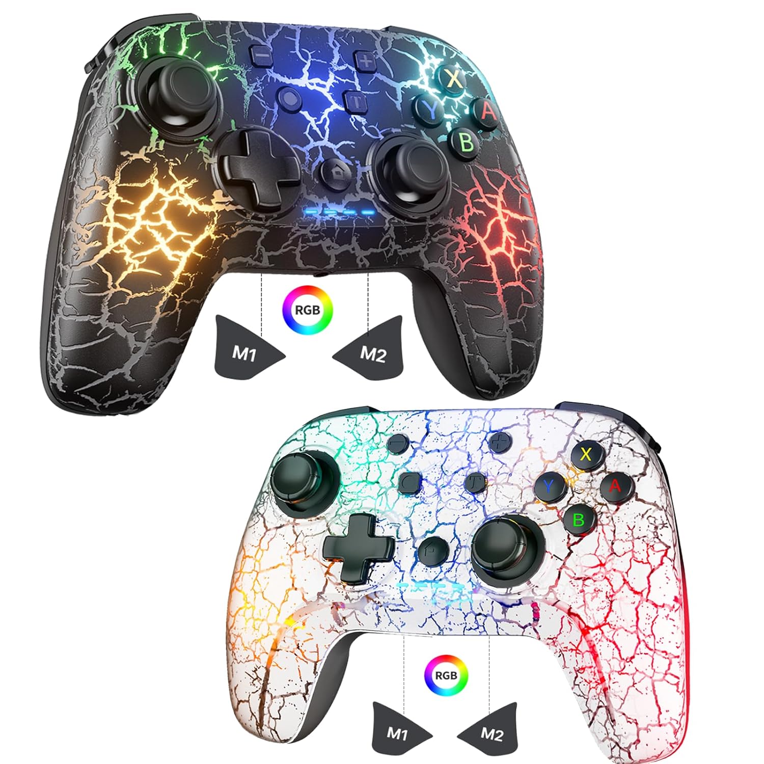 2 Pack Wireless Switch Controller, 1000mAh Switch Pro Controller with 9 Color LED, Programmable, Dual Vibration,6-Axis Gyro, Motion, Turbo, Share, Wake Up, Screenshot, Compatible with Switch/Switch Lite/OLED/PC