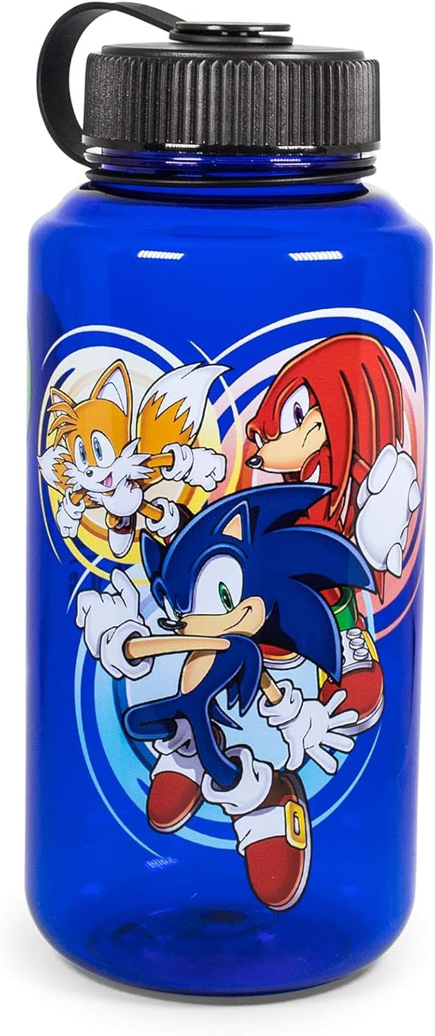 Sonic The Hedgehog Character Water Bottle | BPA-Free Large Plastic Water Jug With Screw Top Lid | Hydration For Outdoor Sports, Gym, Yoga | Holds 32 Ounces