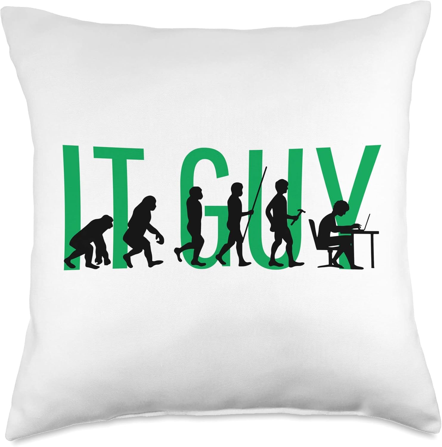 Computer Technical Support Evolution of The IT Guy Throw Pillow, 18×18, Multicolor