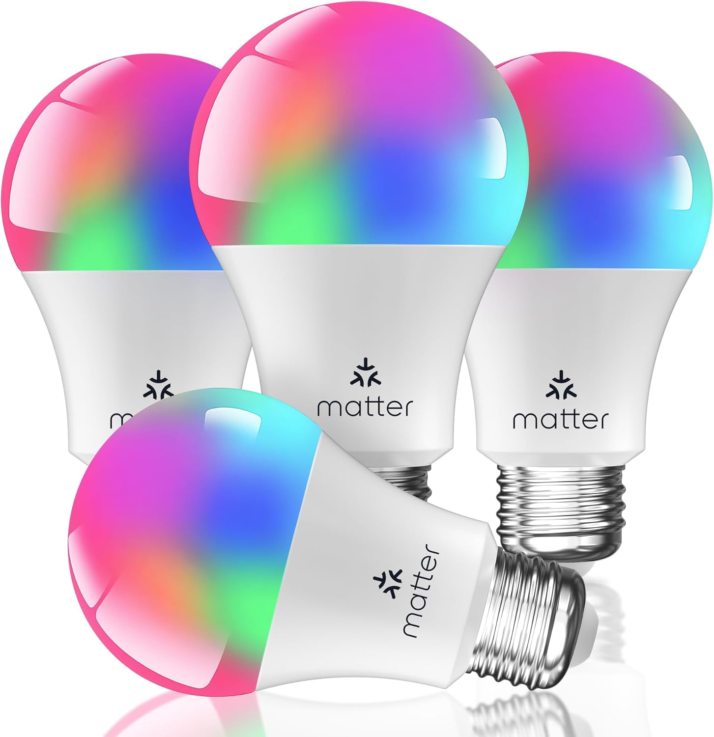 PARTPHONER Matter Smart LED Light Bulb Work with Google Home/Alexa/Apple Home/SmartThings/Siri, A19 E26 800LM Color Changing Light Bulb with Music Sync, Smart Home Integration, 2.4Ghz WiFi 4 Pack