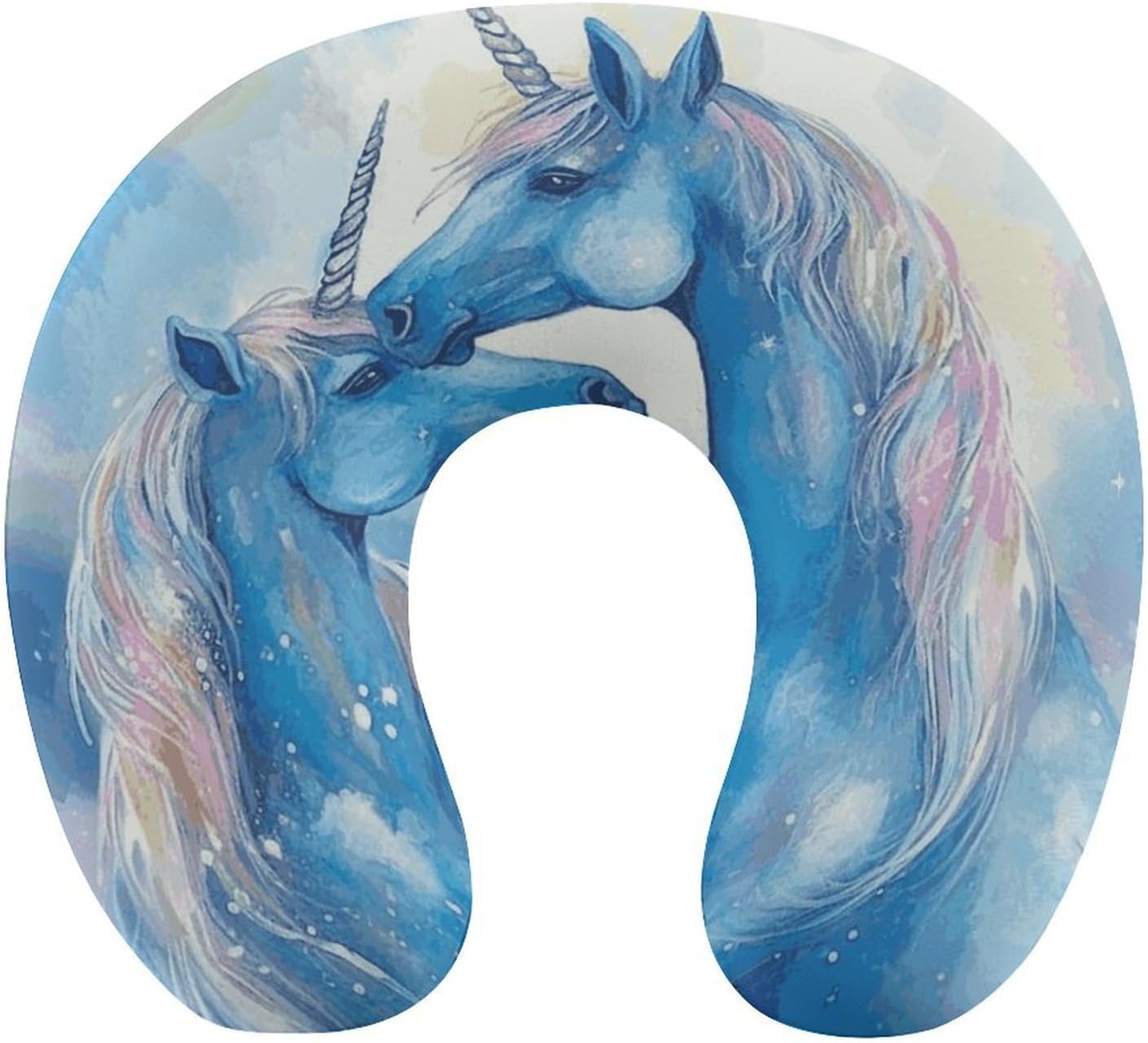 Travel Pillow Blue Horse Love Printed Portable Neck Support Pillow Head Neck Support Travel Pillow for Planes, Trains, Self-Driving Cars