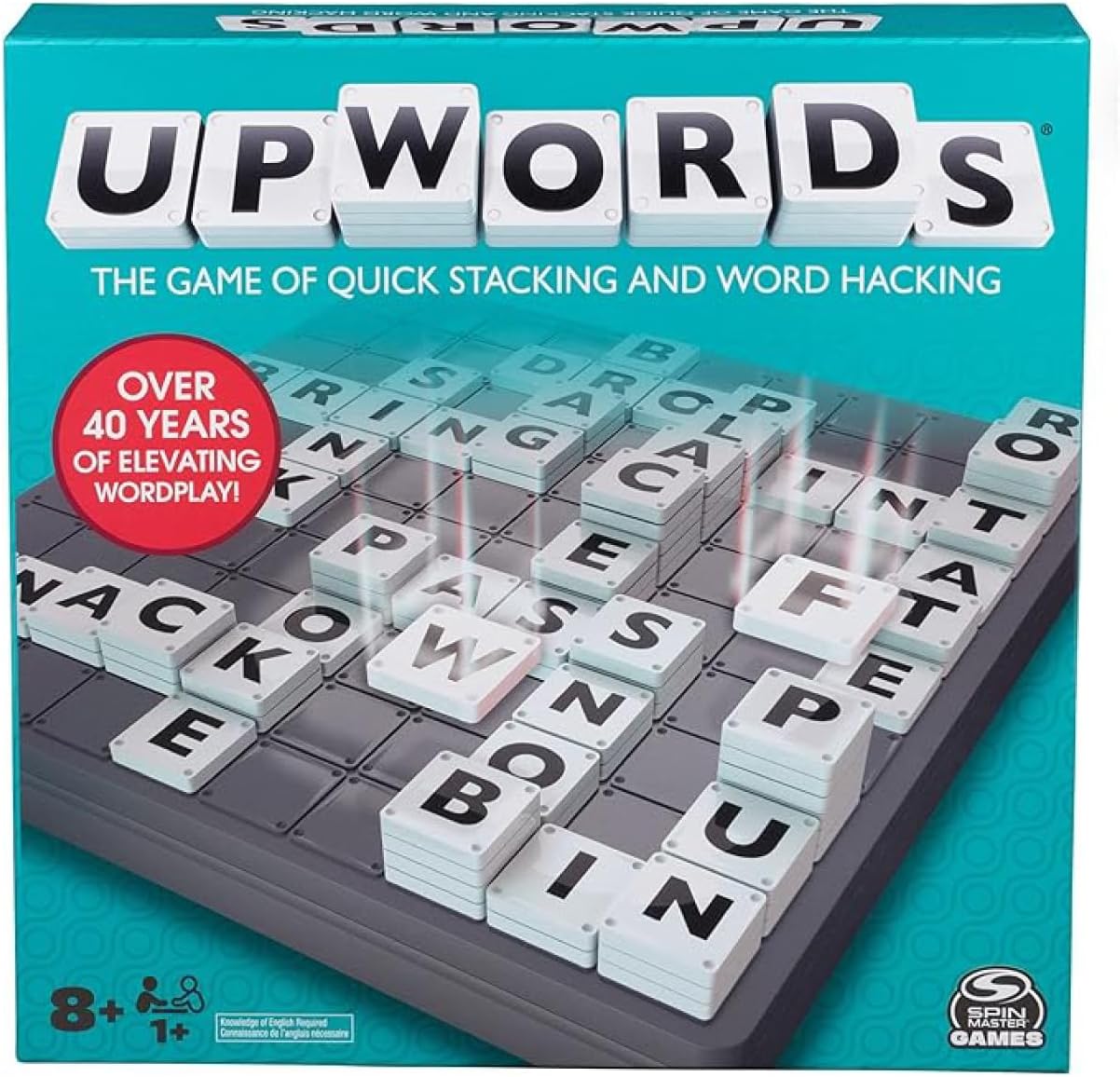 Upwords, The Game of Quick Stacking & Word Hacking with Stackable Letter Tiles, 2022 Edition | Word Games | Board Games for Kids 8-12 | Family Games for Ages 8+