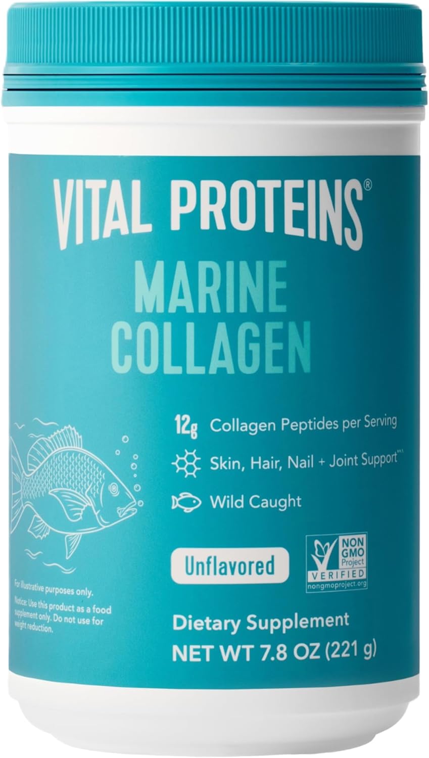 Vital Proteins Marine Collagen Peptides Powder Supplement for Skin Hair Nail Joint – Hydrolyzed Collagen – 12g per Serving – 7.8 oz Canister