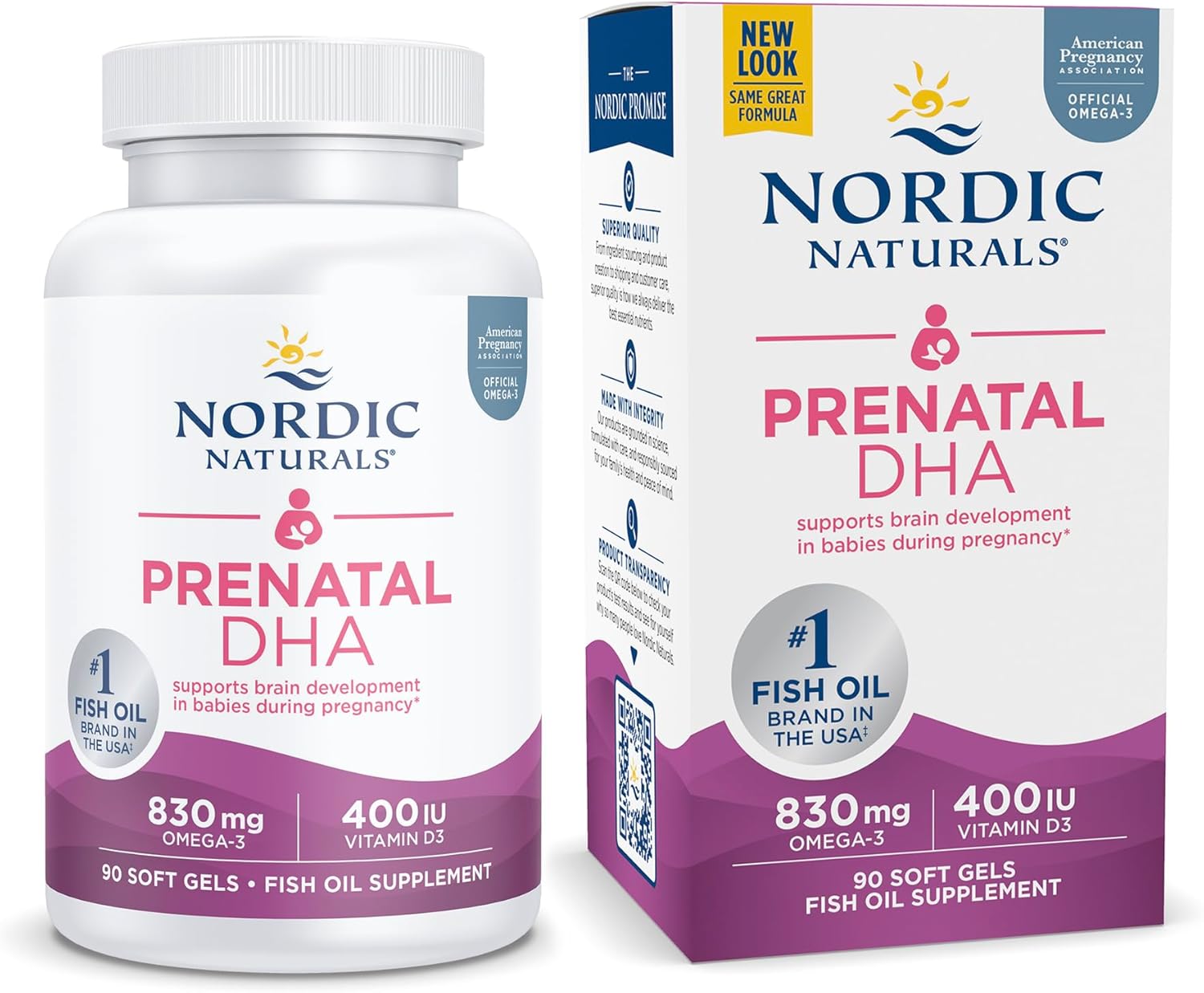 Nordic Naturals Pro Prenatal DHA, Unflavored – 830 mg Omega-3 + 400 IU Vitamin D3-90 Soft Gels – Supports Brain Development in Babies During Pregnancy & Lactation – Non-GMO – 45 Servings