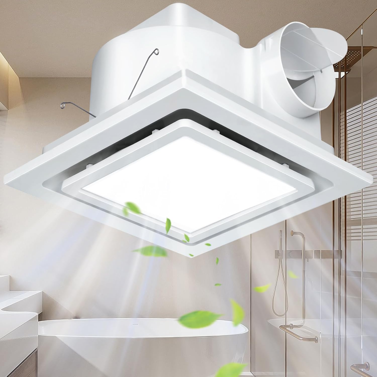 Bathroom Exhaust Fan with Light, Bathroom Fan with 12W 6000K LED Light Combo, 141CFM 1.0Sones Low Noise Bathroom Ventilation Fan for Home/Bath/Office/Hotel (12INCH)