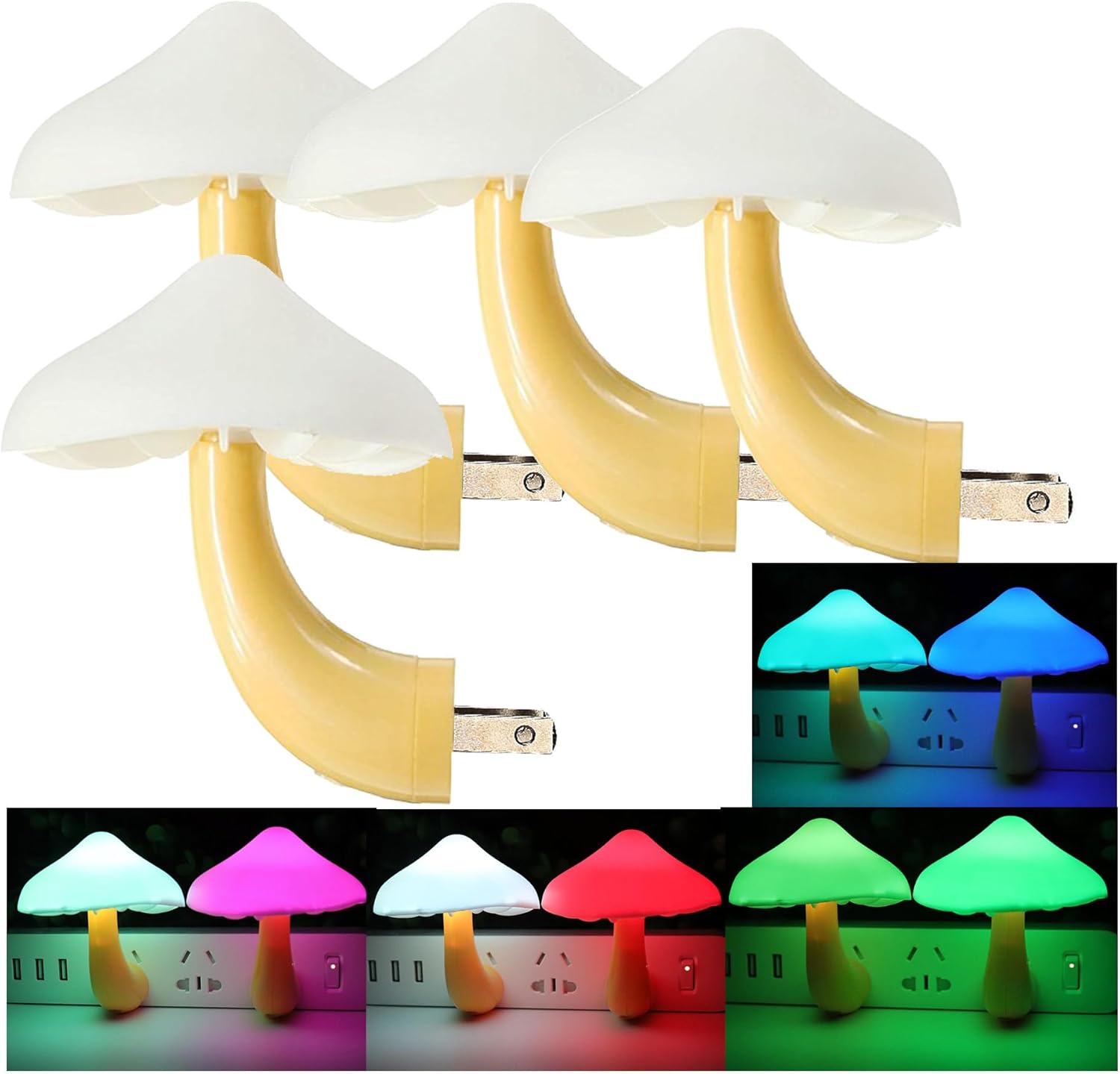 AUSAYE 4 Pack Plug in Night Light Sensor Light, Color Changing Mushroom Light LED Nightlights for Kids, Adults, Bedroom, Bathroom,Hallway, Stairs, Kitchen