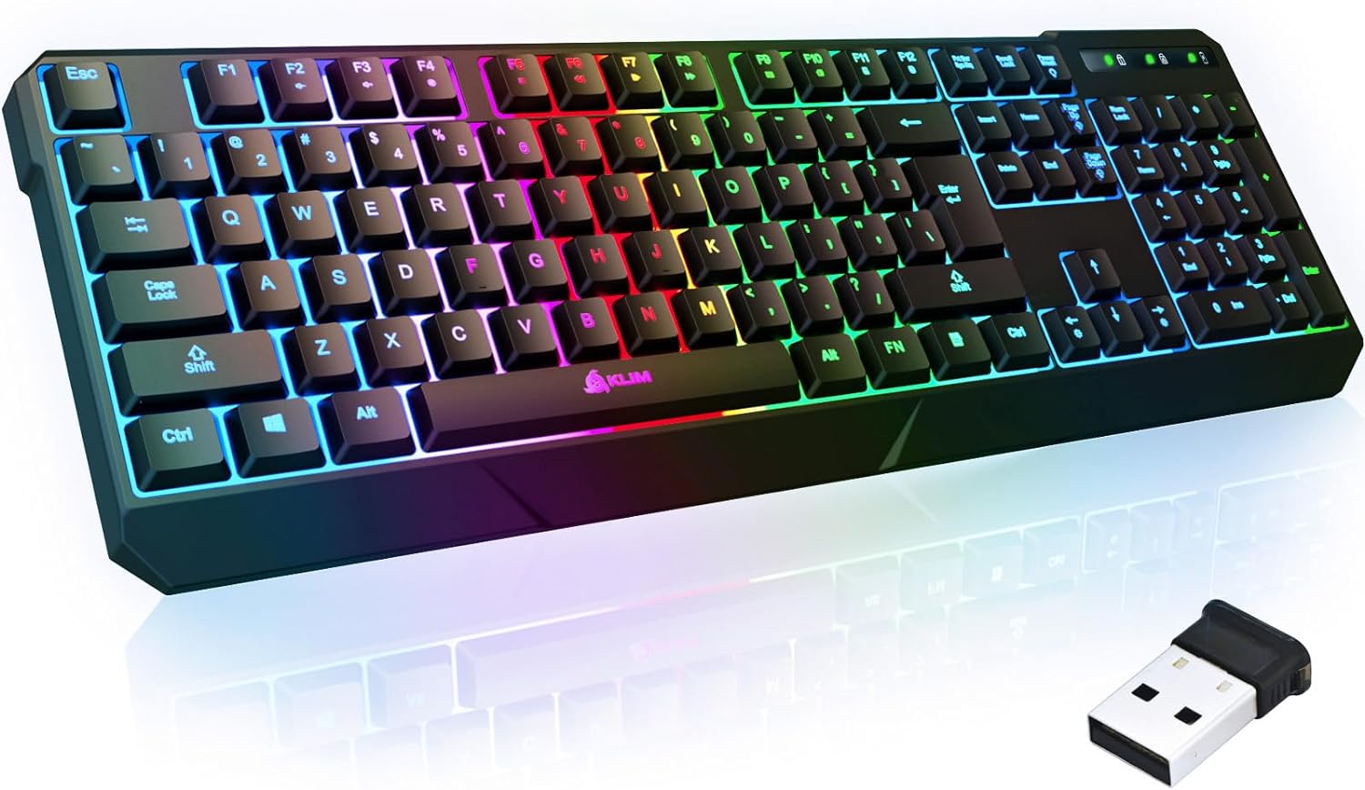 KLIM Chroma Wireless Gaming Keyboard RGB – Backlit Wireless Keyboard – Long-Lasting Rechargeable Battery – Quiet Water Resistant Ergonomic Keyboard – Teclado Gamer – PC PS5 PS4 Xbox One Mac – Black