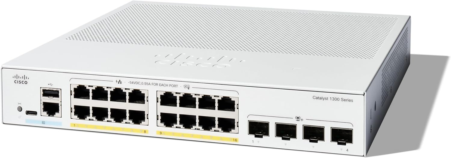 Cisco Catalyst 1300-16P-4X Managed Switch, 16 Port GE, PoE, 4x10GE SFP+, Limited Lifetime Protection (C1300-16P-4X)