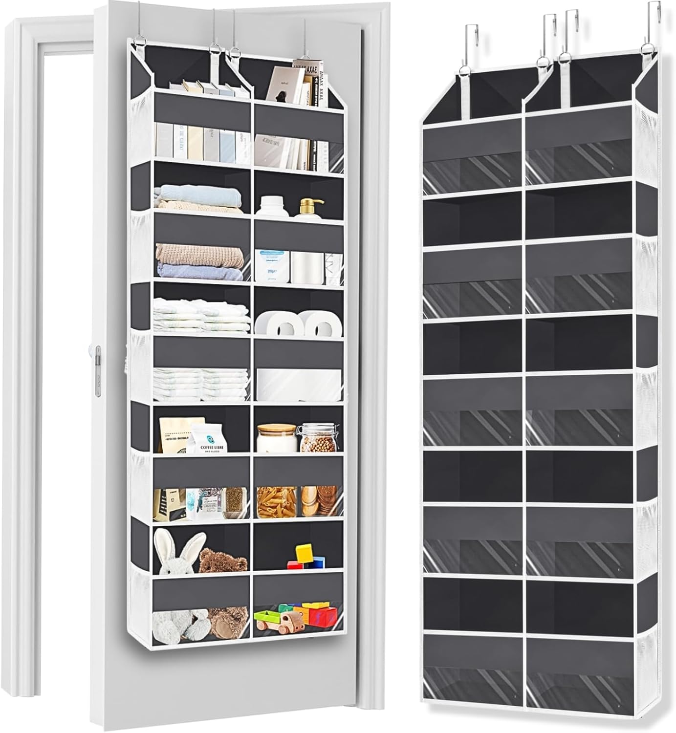 Over The Door Organizer 5 Tiers, Extra Large Behind Door Storage of 10 Compartments, 50 lbs Weight Capacity Over The Door Storage, Door Hanging Organizer for Closet, Diaper Organizer, Room Storage