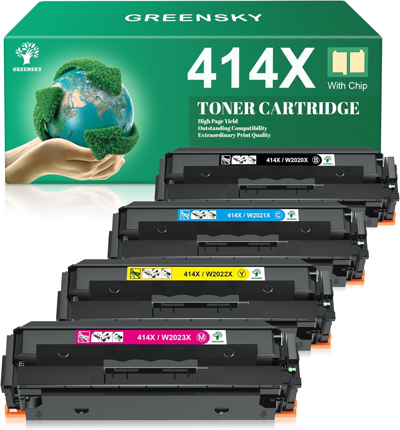 GREENSKY 414X Toner cartridges 4 Pack High Yield Replacement for HP 414A 414X W2020X Toner Compatible with HP Color Laserjet Pro MFP M479fdw M479fdn M454dw M454dn M480f Printer