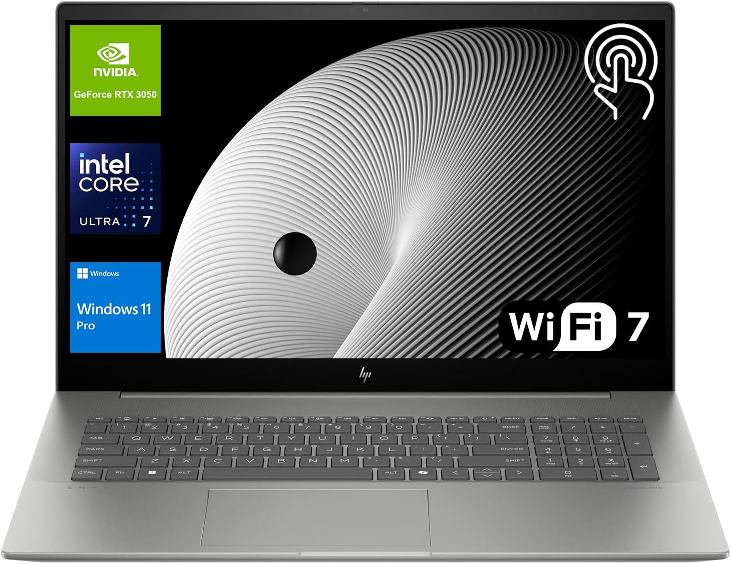 HP Envy Business Laptop, 17.3″ FHD Touchscreen, Intel Core Ultra 7 155U, NVIDIA GeForce RTX 3050, 64GB DDR5 RAM, 2TB SSD, HDMI, Thunderbolt 4, IR Camera, Wi-Fi 7, Windows 11 Pro, Grey