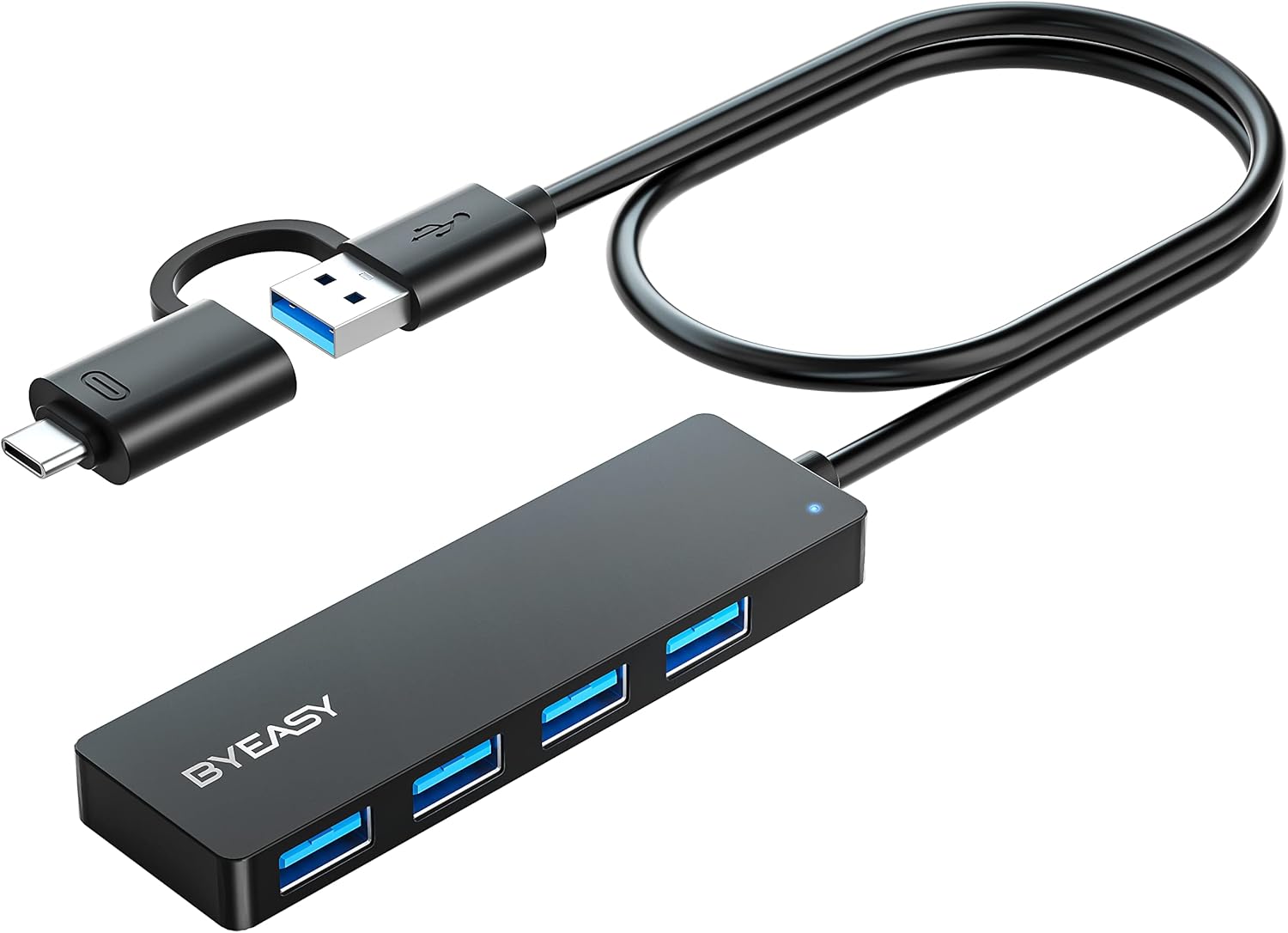 BYEASY USB Hub, USB 3.1 C to USB 3.0 Hub with 4 Ports and 2ft Extended Cable, Ultra Slim Portable USB Splitter for MacBook, Mac Pro/Mini, iMac, Ps4, PS5, Surface Pro,Flash Drive, Samsung(Black)