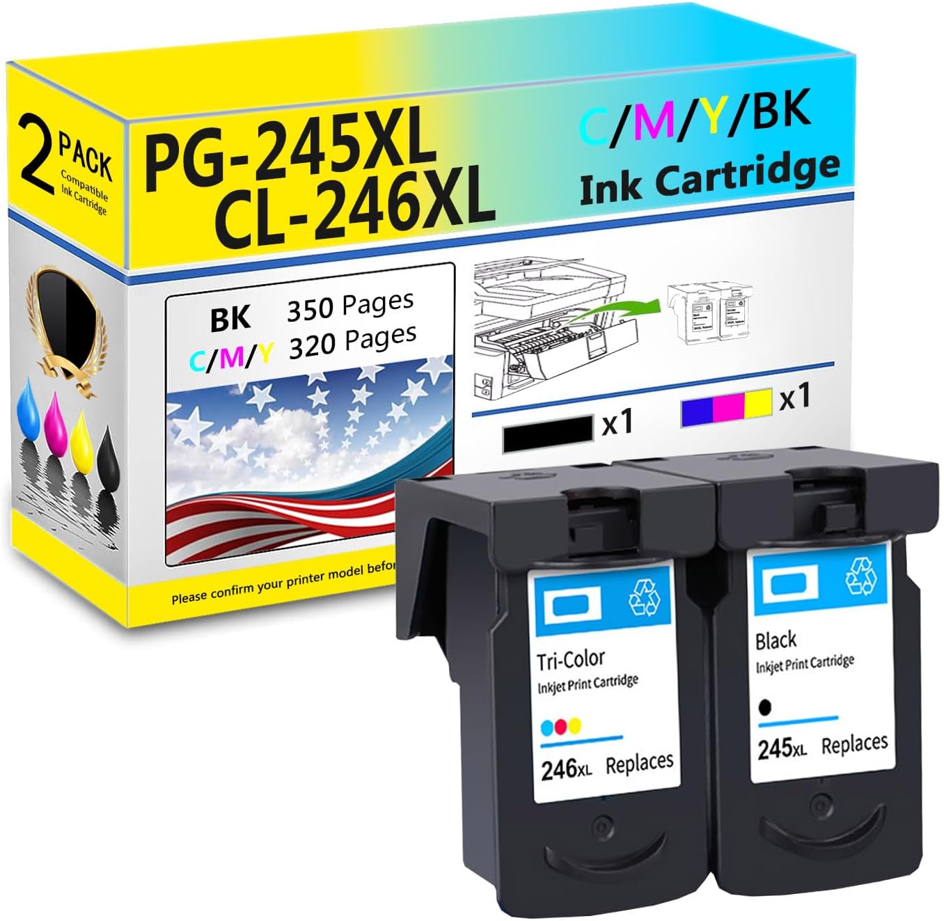 PG-245XL CL-246XL Ink Cartridges Compatible for Canon PG-245 CL-246 Ink Cartridge Work for Canon Pixma IP2820 MG2420 MG2520 MG2555 MG2920 MG2922 MG3020 MX490 Printer