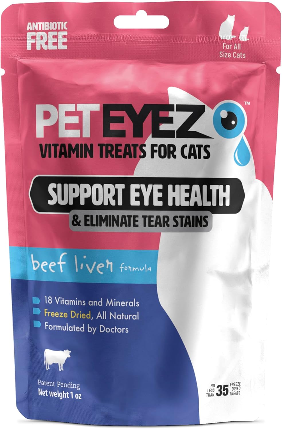 Vitamin Treats for Cats – Tear Stain Remover – Eye Health Support – Reduces Itching & Allergies – Beef Liver Flavor – 1oz