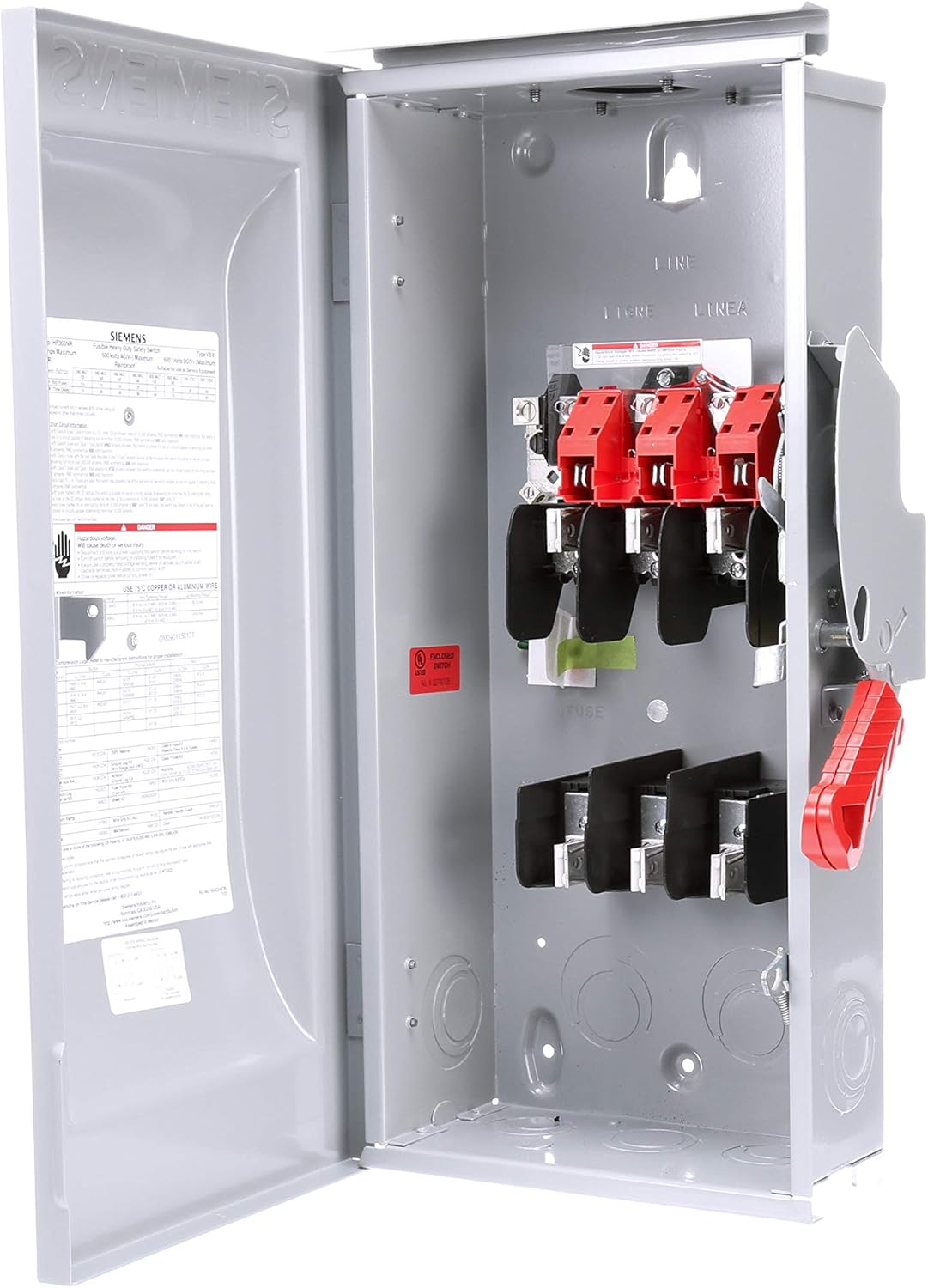 Siemens HF363NR 100-Amp 3 Pole 600-volt 4 Wire Fused Heavy Duty Safety Switches