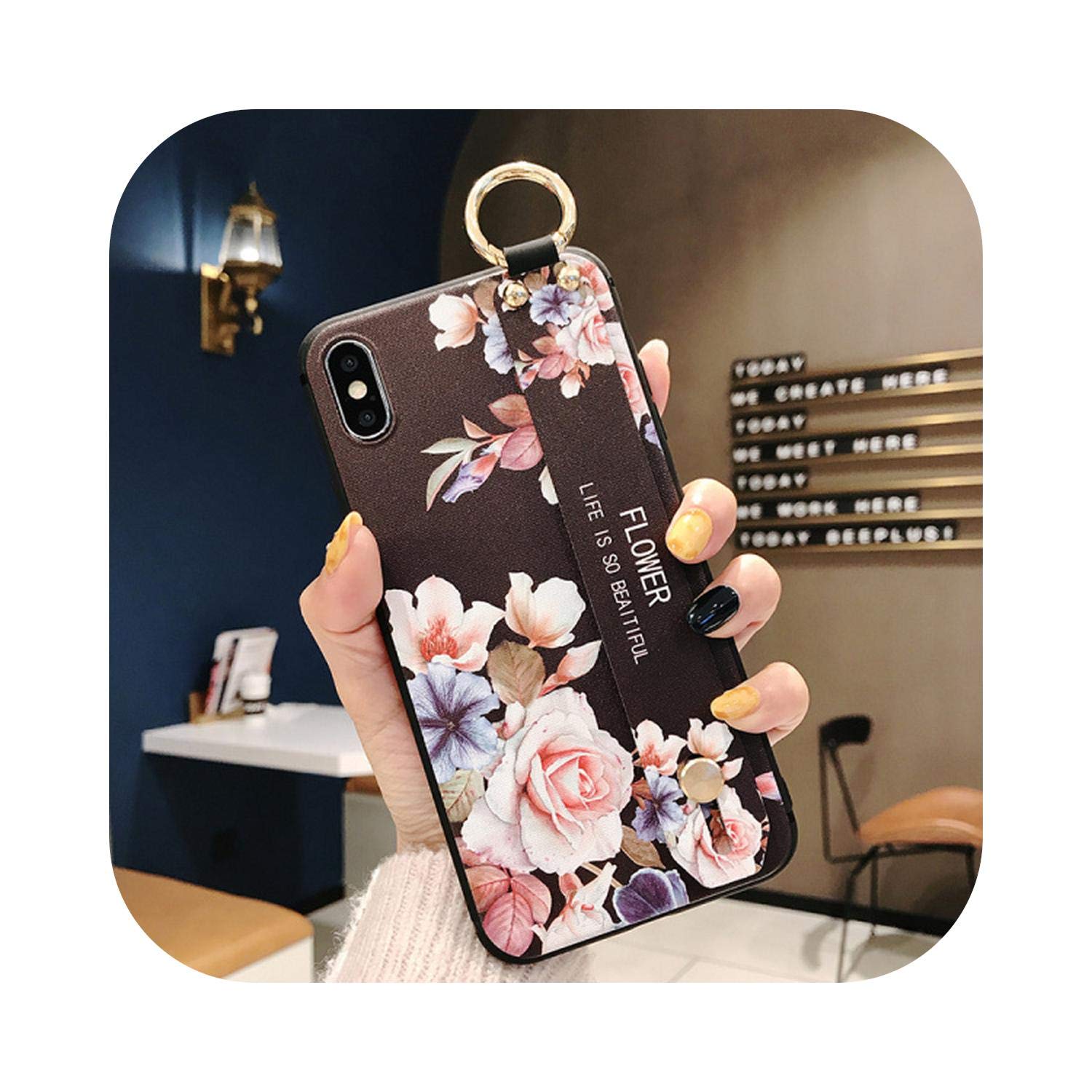 Rose Flower Wrist Strap Phone Case for iPhone 11 Pro MAX X XR XS MAX 7 8 6 6s Plus Cover Handband Case Soft TPU Relief Capacity