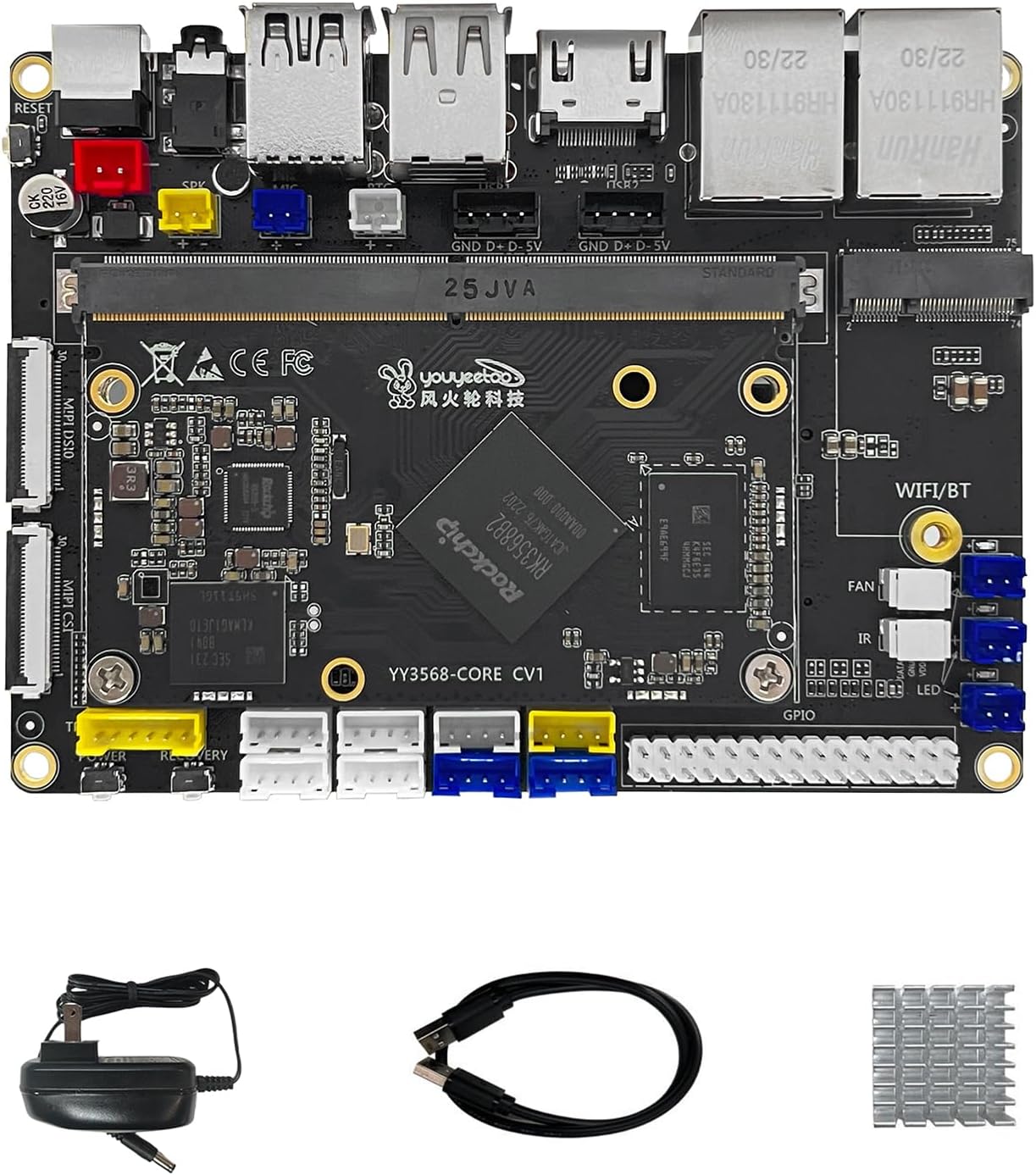 youyeetoo Dual GbE Low Power Arm Mainboard -YY3568 Basic Rockchip RK3568-2/4/8GB RAM -SATA 3.0, PCIe 3.0 SSD, USB Host x6 -Up to 4K@60Hz Video Output -AIoT Control/NAS/SBC (YY3568 8+64GB)