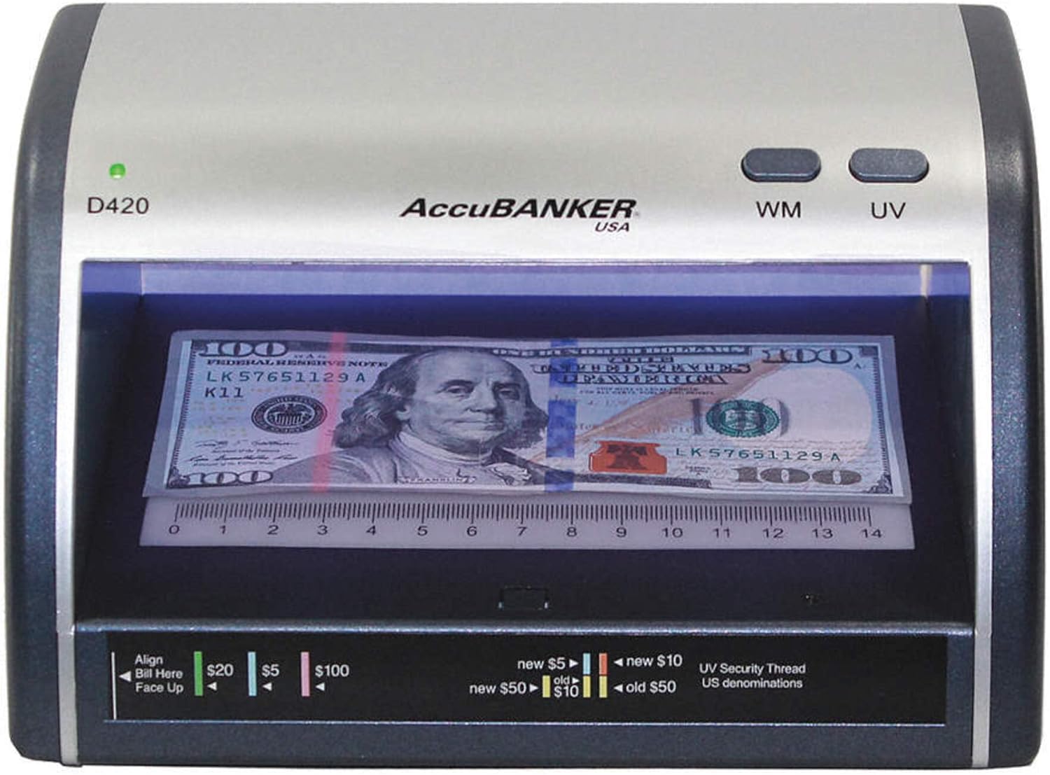 AccuBANKER Cash and Card Counterfeit Bill Detector, Money Checker with LED UV Detection LED420