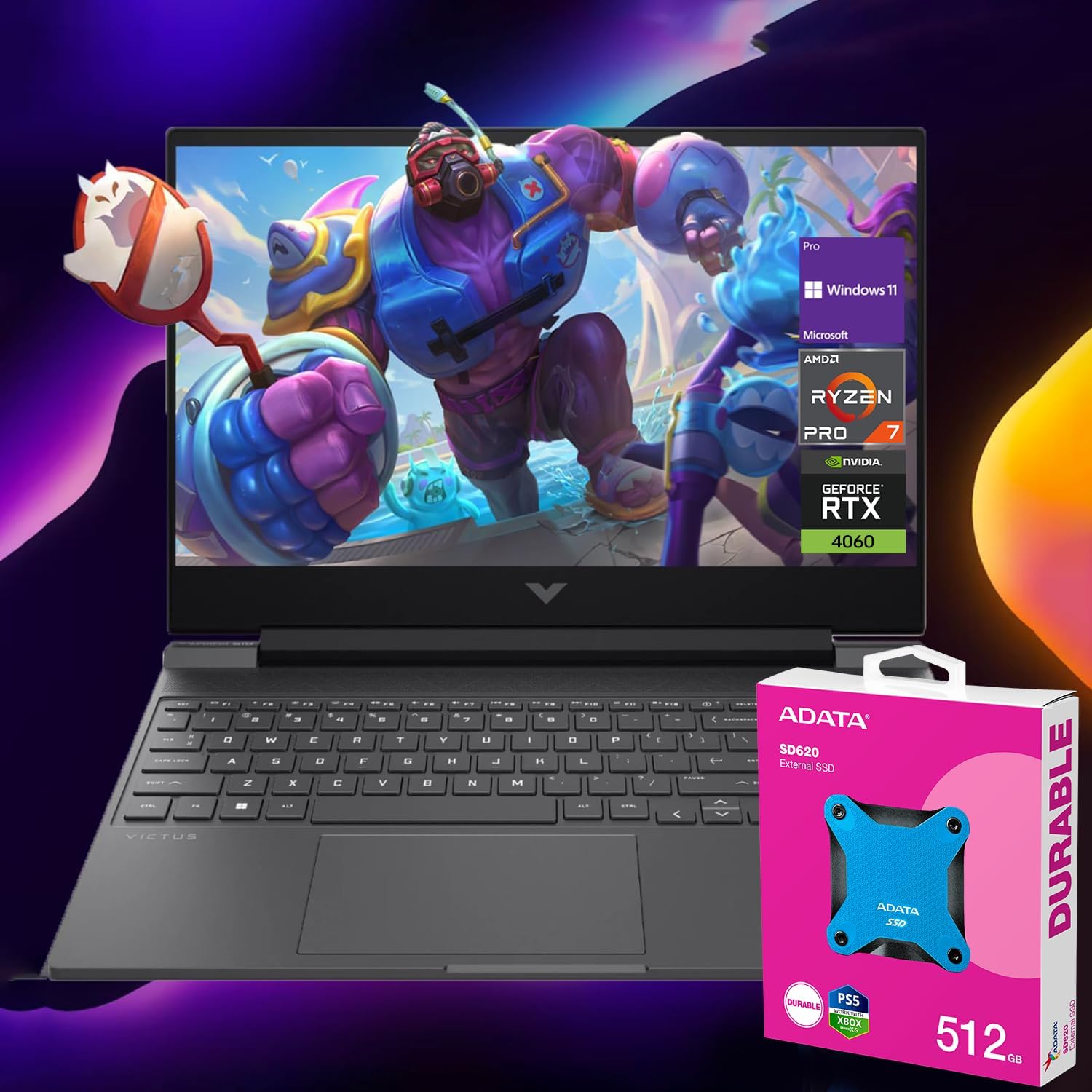 HP Victus 16.1 Ryzen 7 RTX 4060 Premium Gaming Laptop, 16.1″ FHD 144Hz, AMD Ryzen 7 8845HS, GeForce RTX 4060, 32GB DDR5 RAM, 1TB SSD, Non-RGB Backlit KB, Wi-Fi 6, W11 Pro with 512 External SSD Bundle