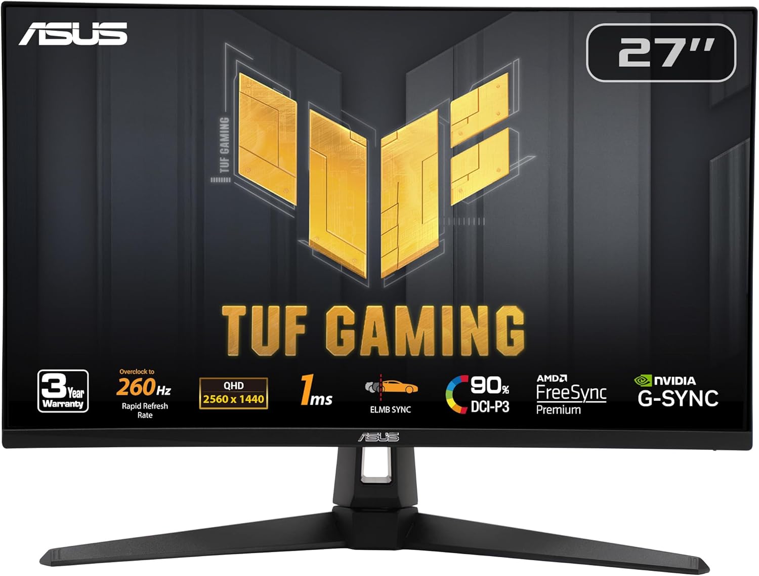 ASUS TUF Gaming 27” 1440P Gaming Monitor (VG27AQM1A) – QHD (2560 x 1440), 260Hz, 1ms, Fast IPS, Extreme Low Motion Blur Sync, Freesync Premium, G-SYNC Compatible, DisplayHDR400, 3 Year Warranty