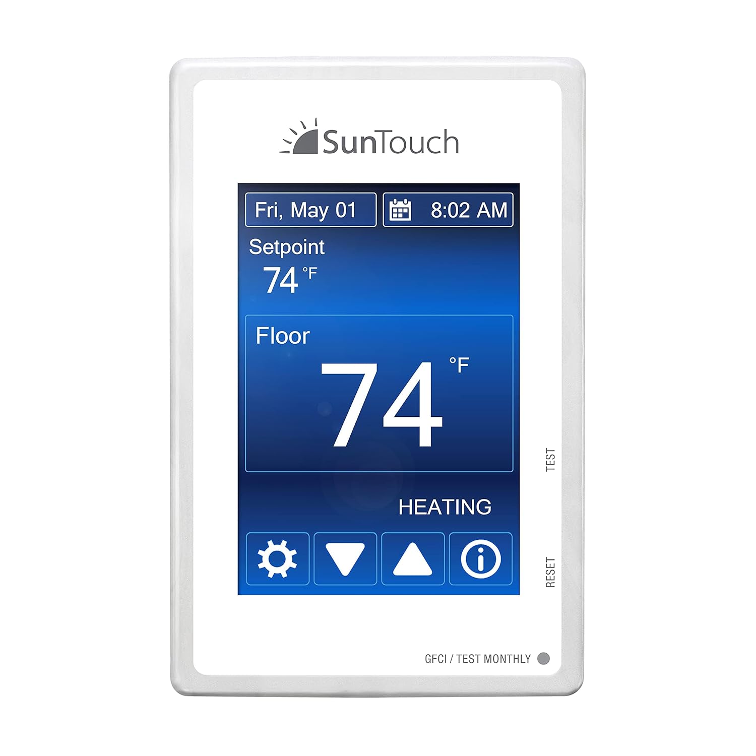 SunTouch SunStat Command Color Touchscreen Programmable Thermostat for Electric Floor Heating Systems, Multiple Background Color Options, Floor and Air Sensing Control, Energy Use Monitoring