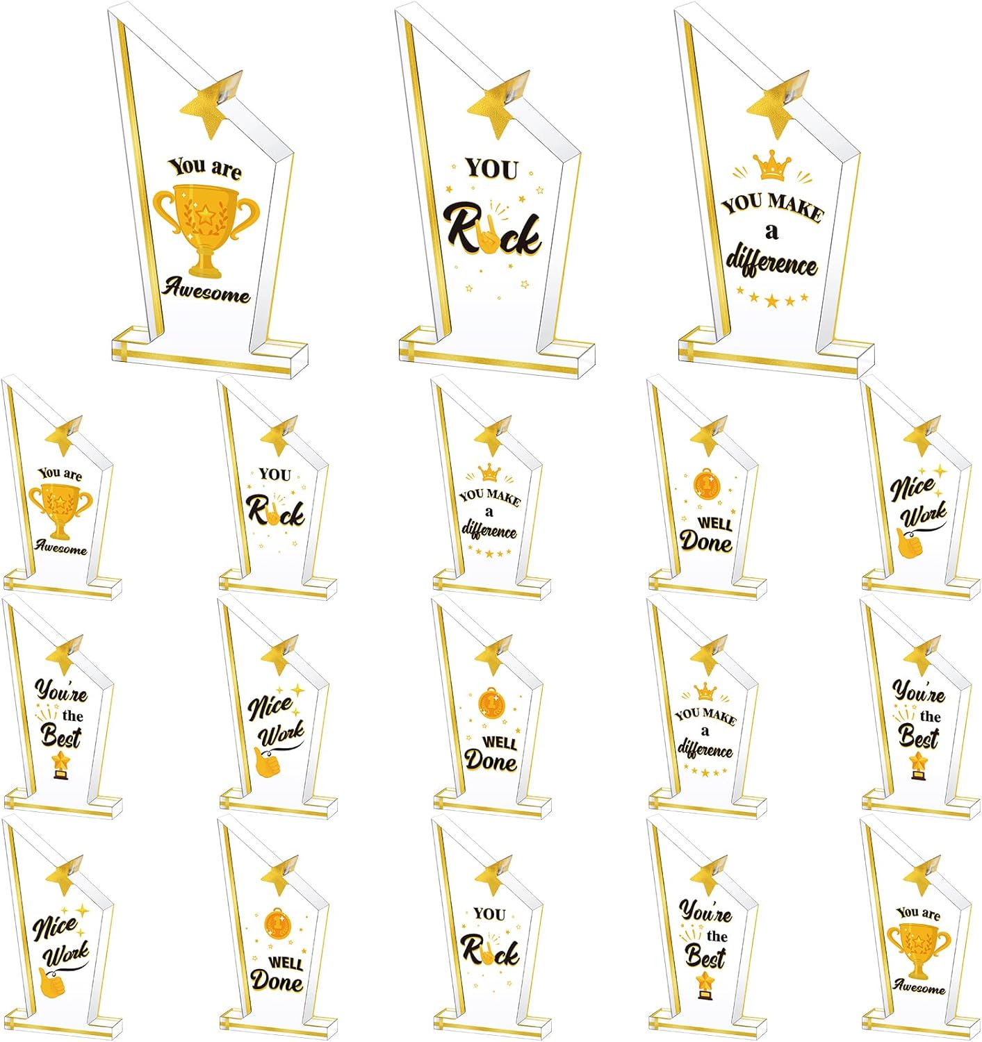 Treela 18 Pcs Appreciation Acrylic Awards Appreciation Trophies Employee Appreciation Gifts Bulk Thank You Award Trophy for Adults Students Classroom Favors Office Decorations