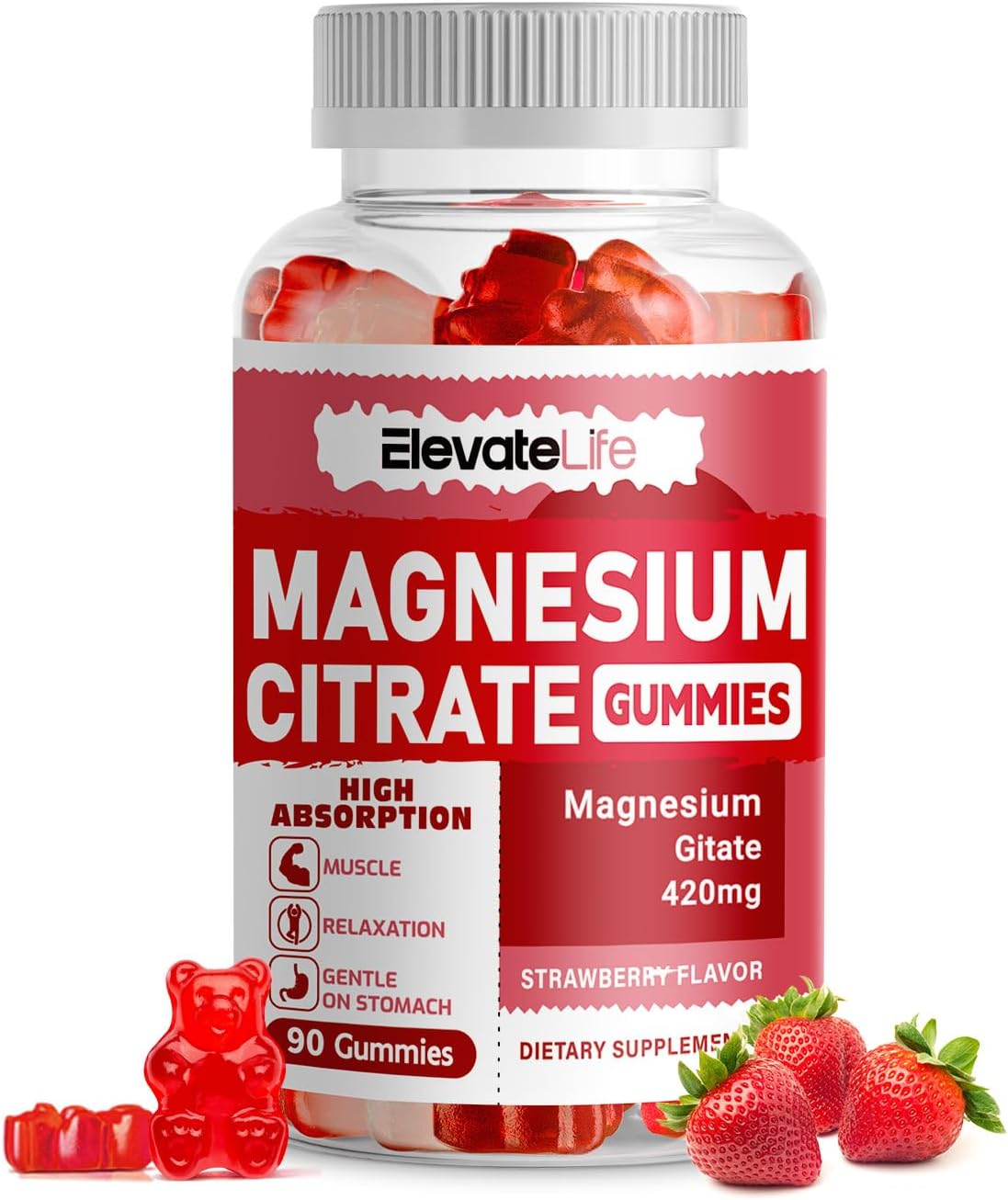 Magnesium Glycinate Gummies 1000mg – Sugar Free Magnesium Potassium Supplement with Vitamin D, B6, CoQ10 for Calm Mood & Sleep Support – 60 Strawberry Gummies