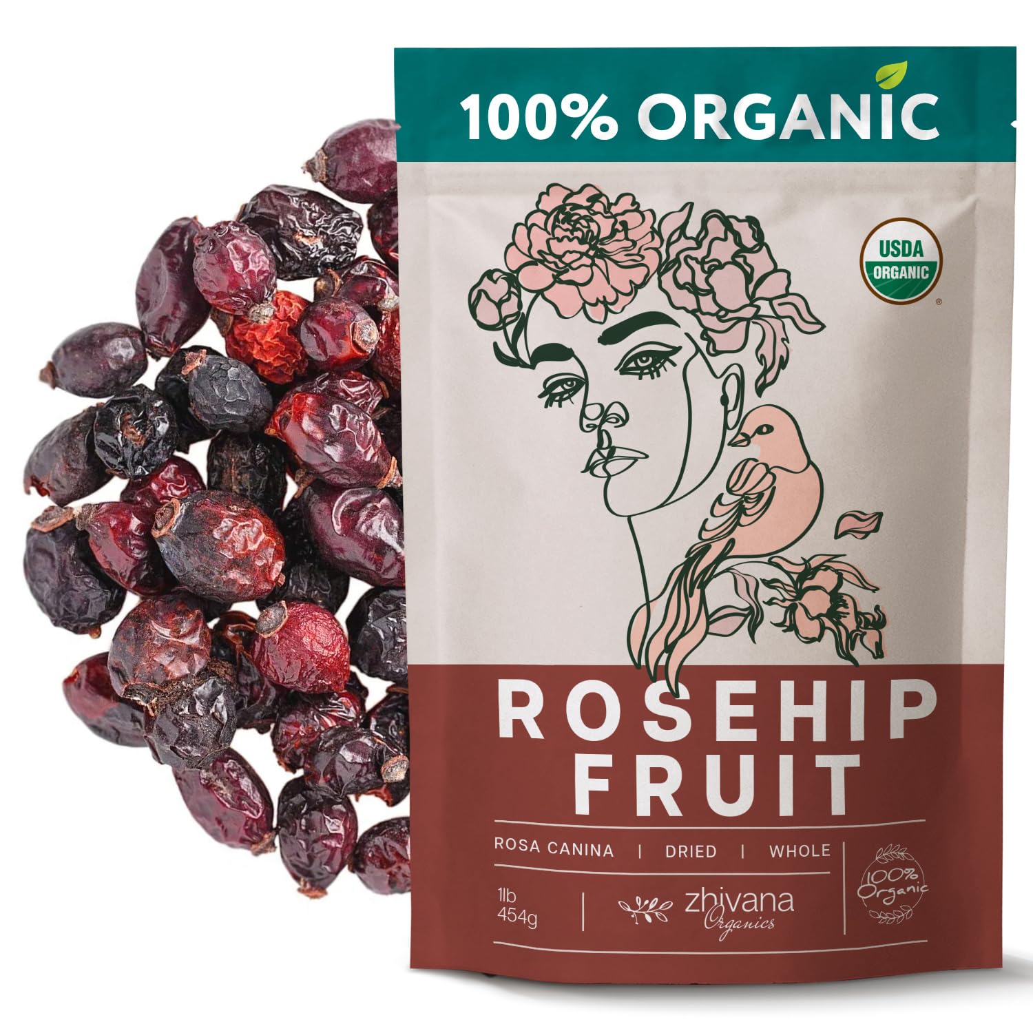 Organic Dried Rose Hips – Rosehip Tea Organic – Rosehips Dried Organic – Rose Hips Dried – Immune Support – Herbal Tea for Kids & Adults – Caffeine-Free Tea – 16oz