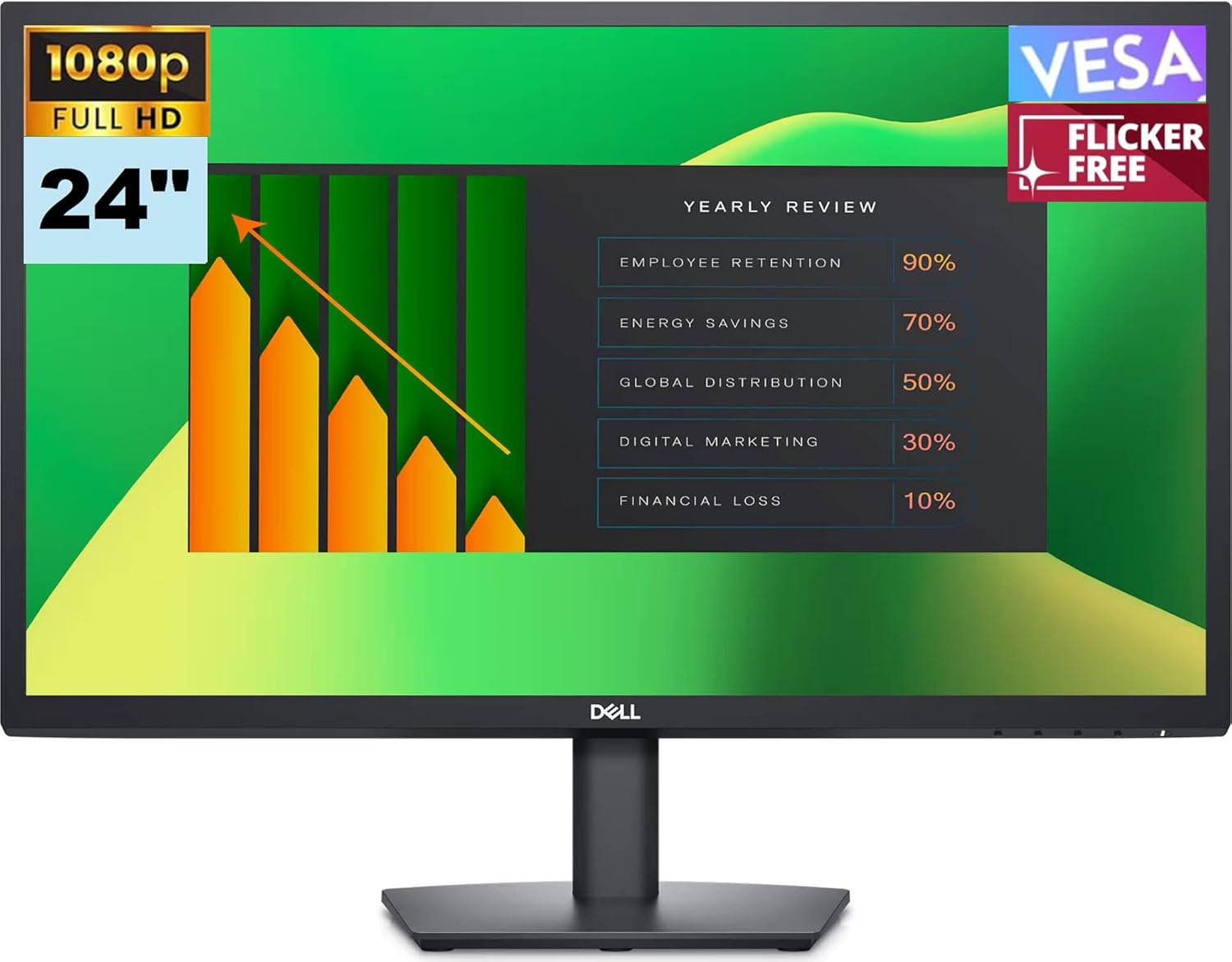 Dell E2423H Flicker Free Monitor, 24″ FHD VA (1920×1080) 60Hz Anti-Glare Display, 1 x DisplayPort, 1 x VGA, VESA Mount (100x100mm), Ideal for Home & Business, Black Color (2024 Latest Model)